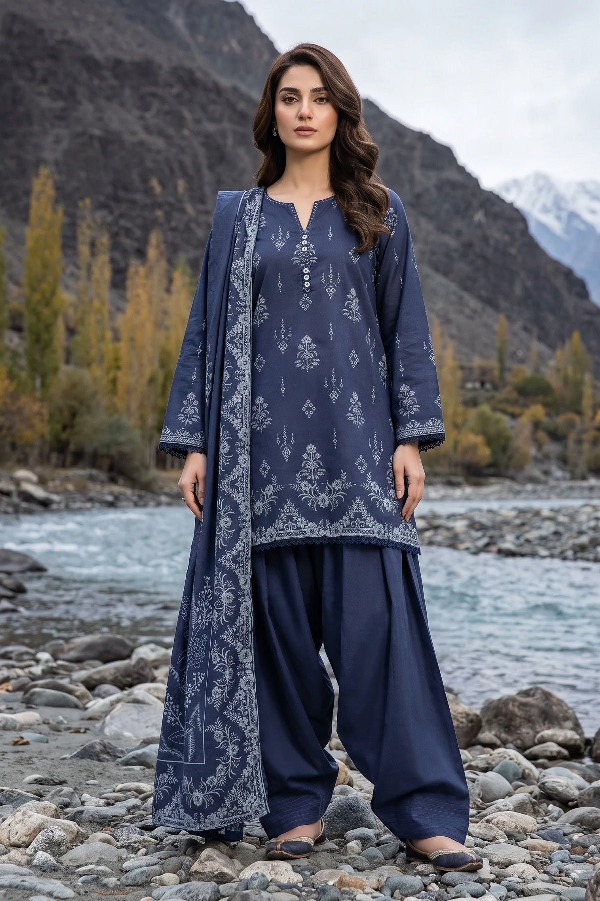 LSM Pashmina Print LG-0160A by Lakhany – Lakhany 3-piece unstitched suit