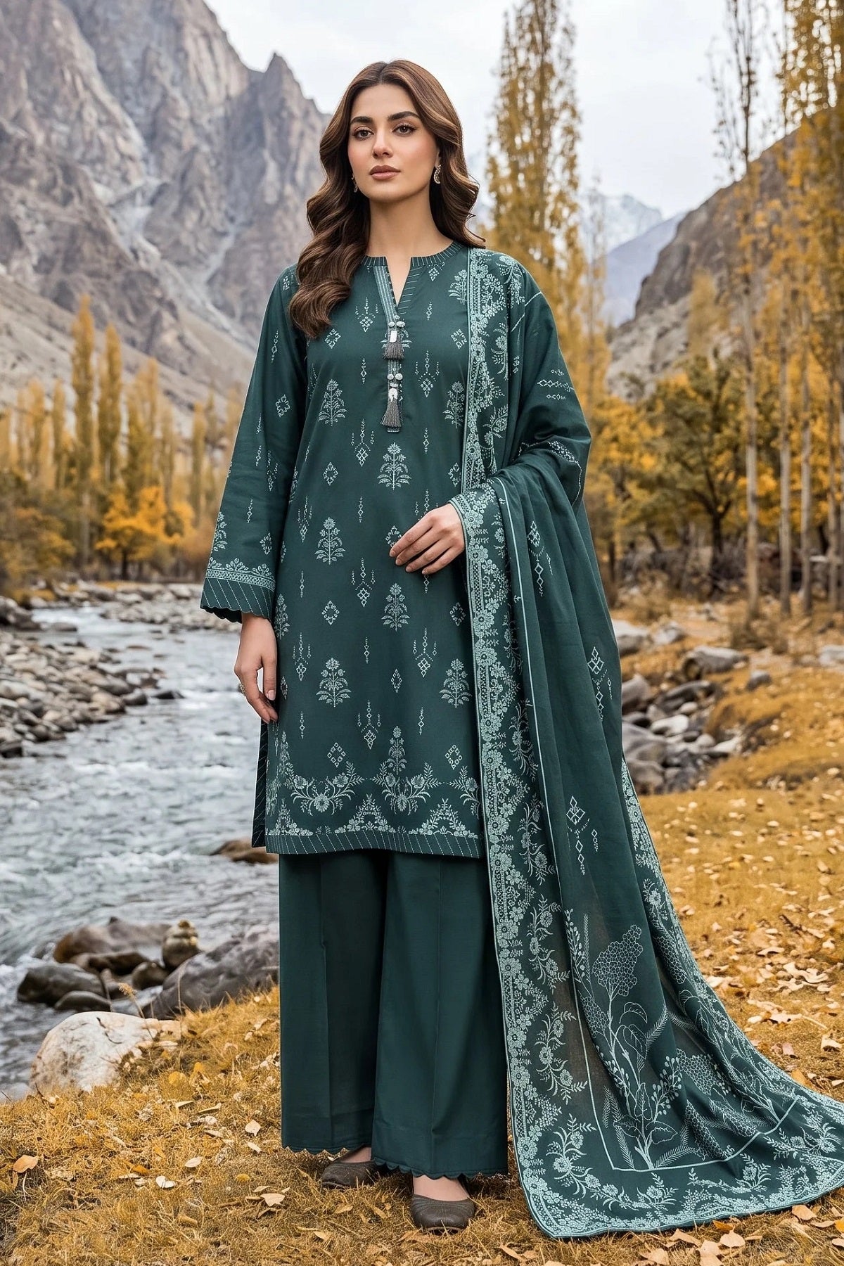 LSM Pashmina Print LG-0160B by Lakhany – Lakhany 3-piece unstitched suit