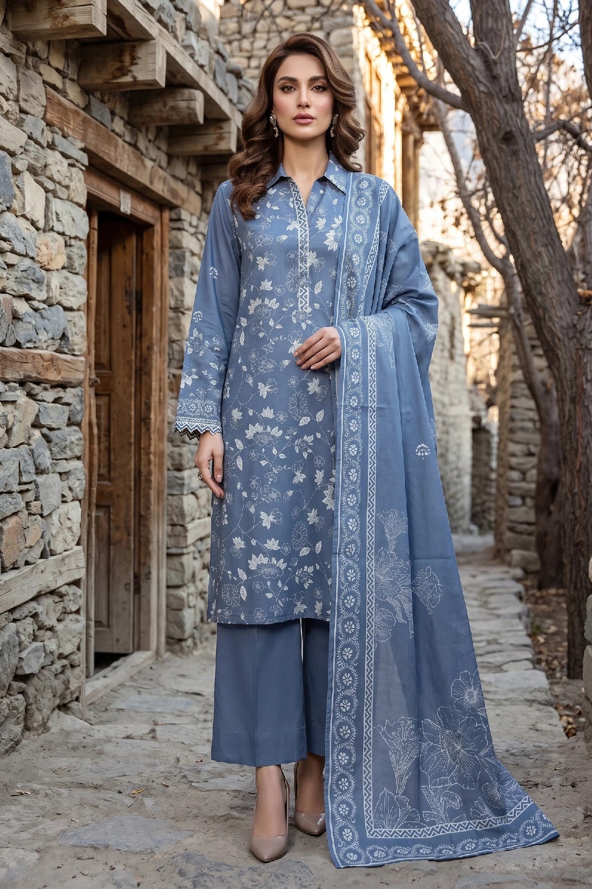 LSM Pashmina Print LG-0163B by Lakhany – Lakhany 3-piece unstitched suit