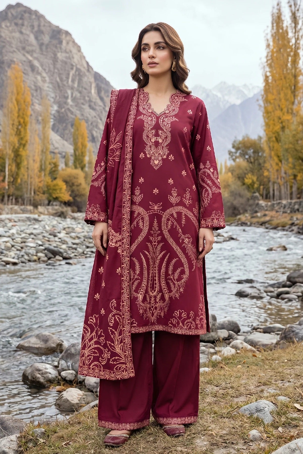LSM Pashmina Print LG-0192A by Lakhany – Lakhany 3-piece unstitched suit