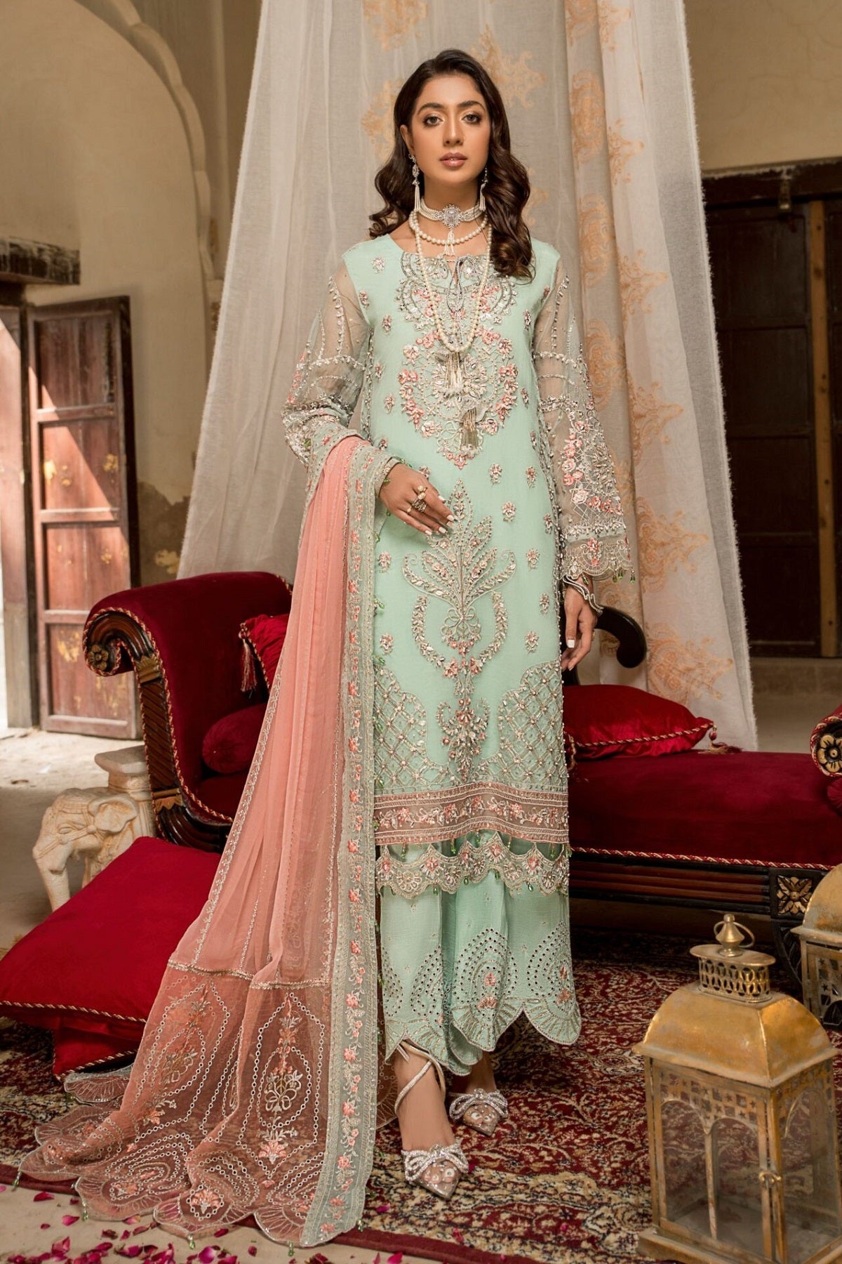 Kara Luxe Formal Wear KRLUA-01 (Aqua Melodic) – Kara Luxe 3-piece unstitched suit