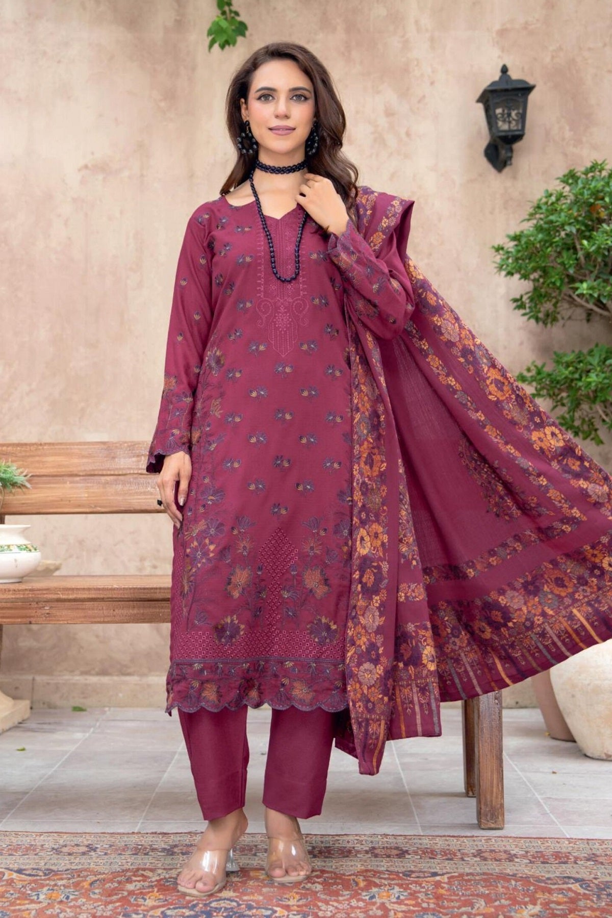 Mahgul Leather Peach By Riaz Arts D-01 – Riaz Arts 3-piece unstitched suit