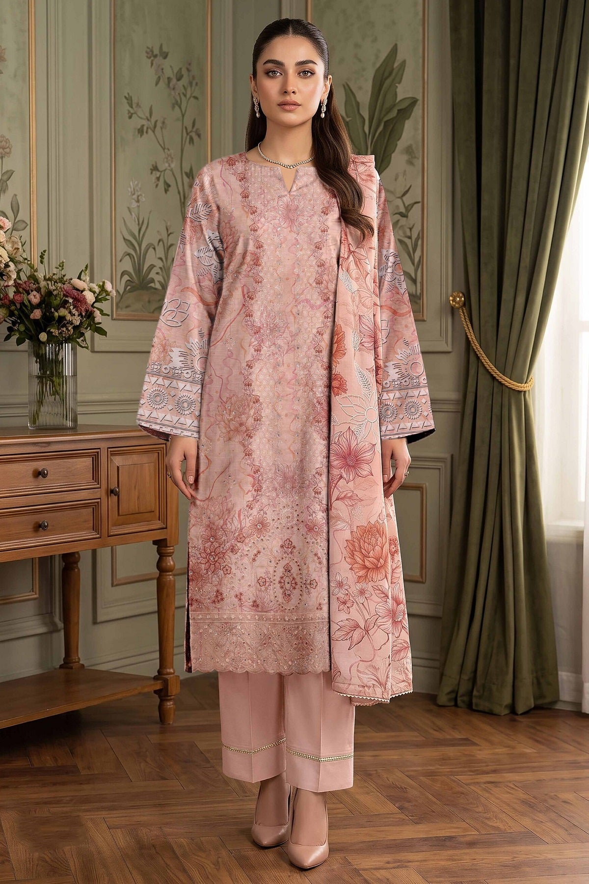 Aalaya Rock Capri Linen D-01 – Aalaya 3-piece unstitched suit