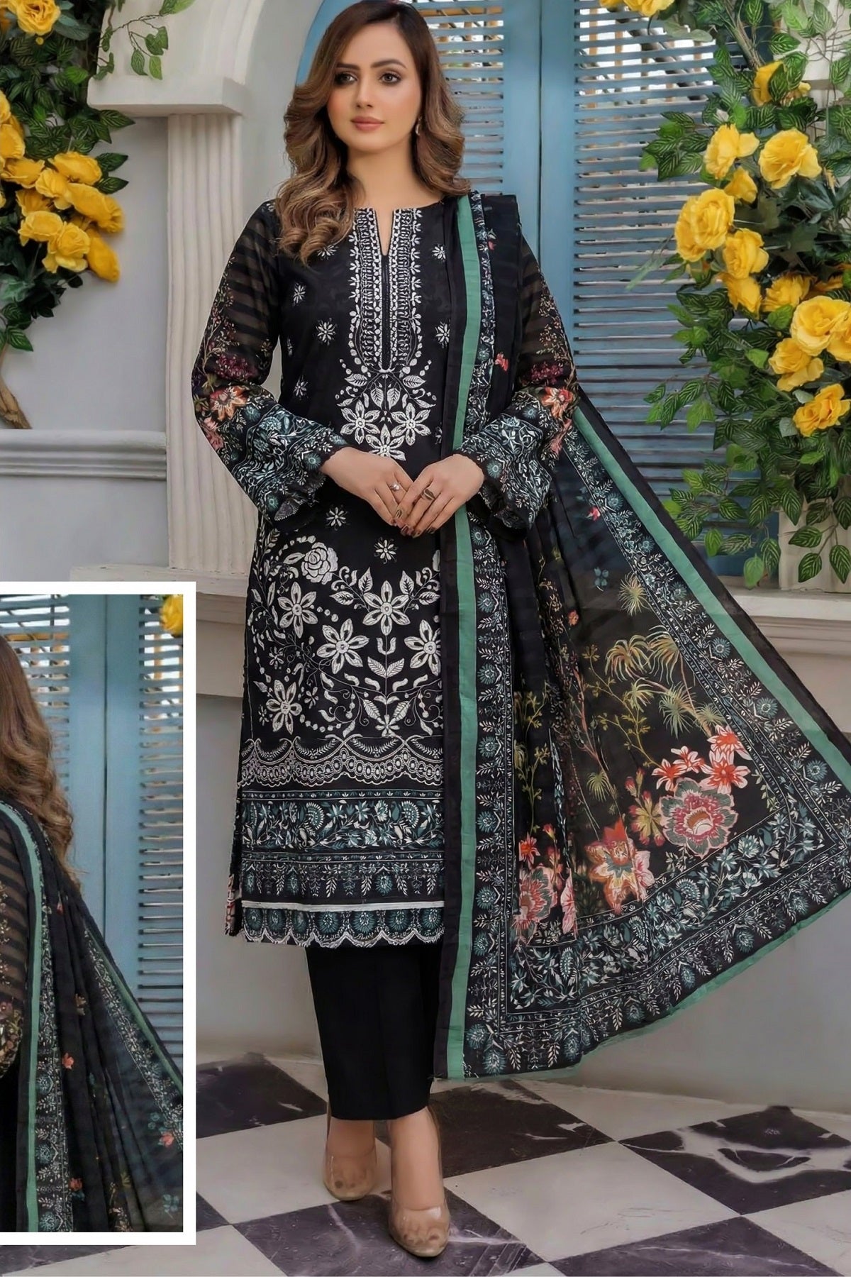 Palwasha Floral Lawn D-01 – Palwasha 3-piece unstitched suit