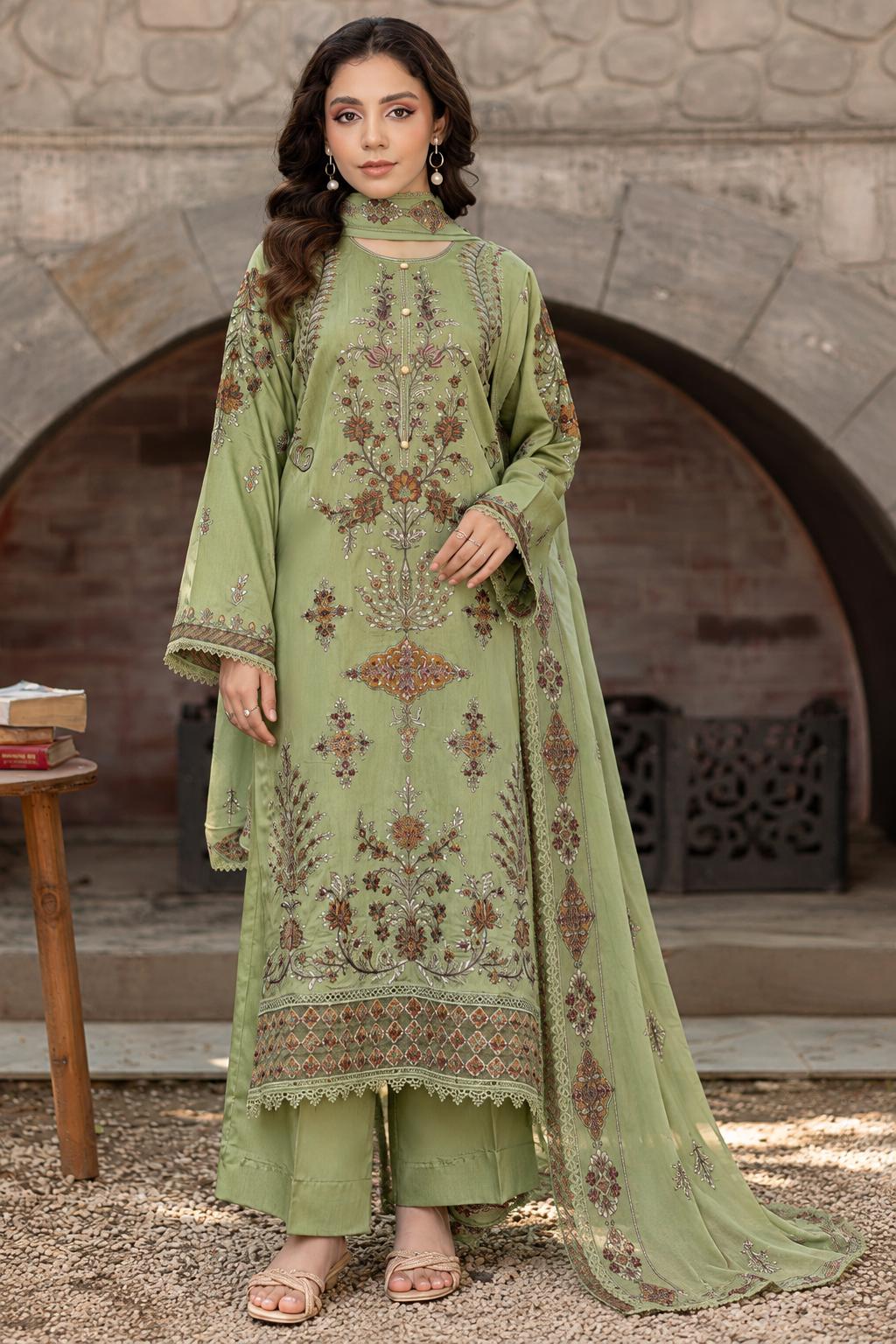 Saffron Premium Viscose By Azam Arts D-2402 – Azam Arts 3-piece unstitched suit