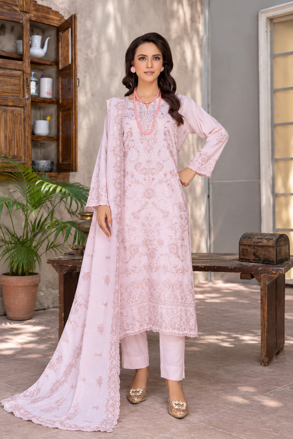 Mehfil Leather Peach By Bin Rashid D-02 – Bin Rashid 3-piece unstitched suit