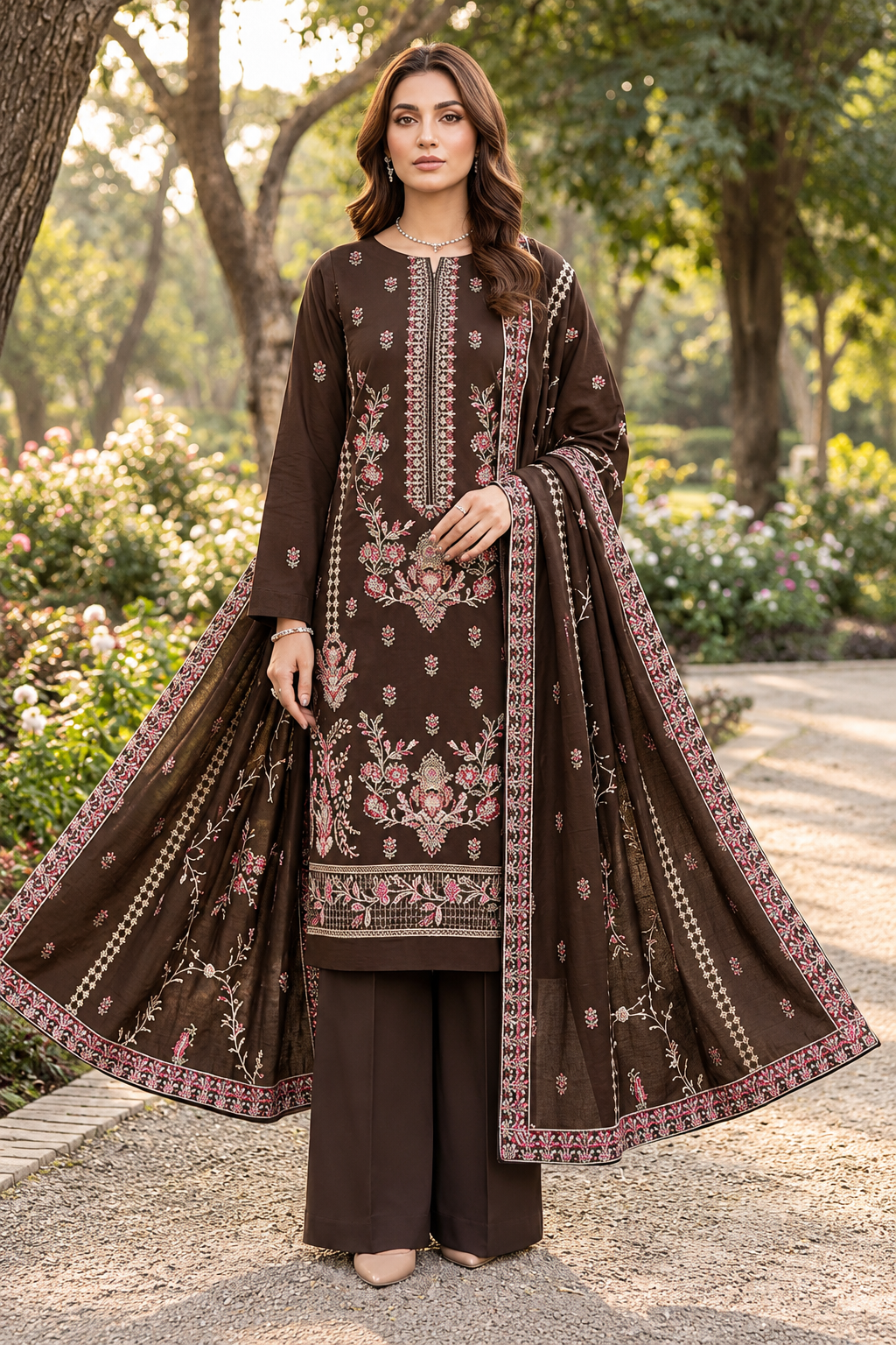 Mishal Leather Peach By Bin Rashid D-02 – Bin Rashid 3-piece unstitched suit