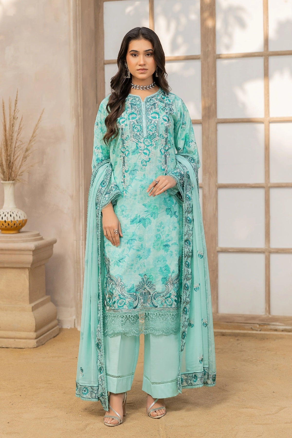 Smile Luxury Lawn By Azam Arts D-2102 – Azam Arts 3-piece unstitched suit