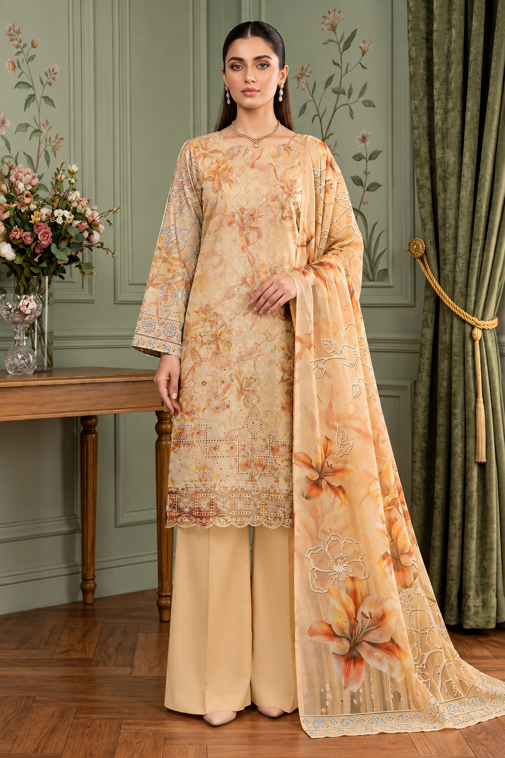 Aalaya Rock Capri Linen D-02 – Aalaya 3-piece unstitched suit