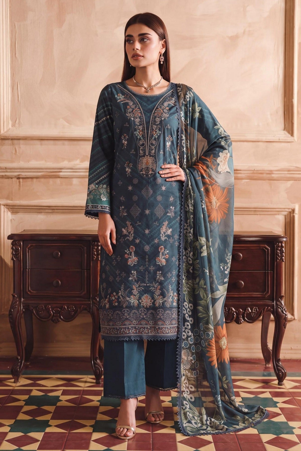 Rangoon Viscose By Azam Arts D-2446 – Azam Arts 3-piece unstitched suit