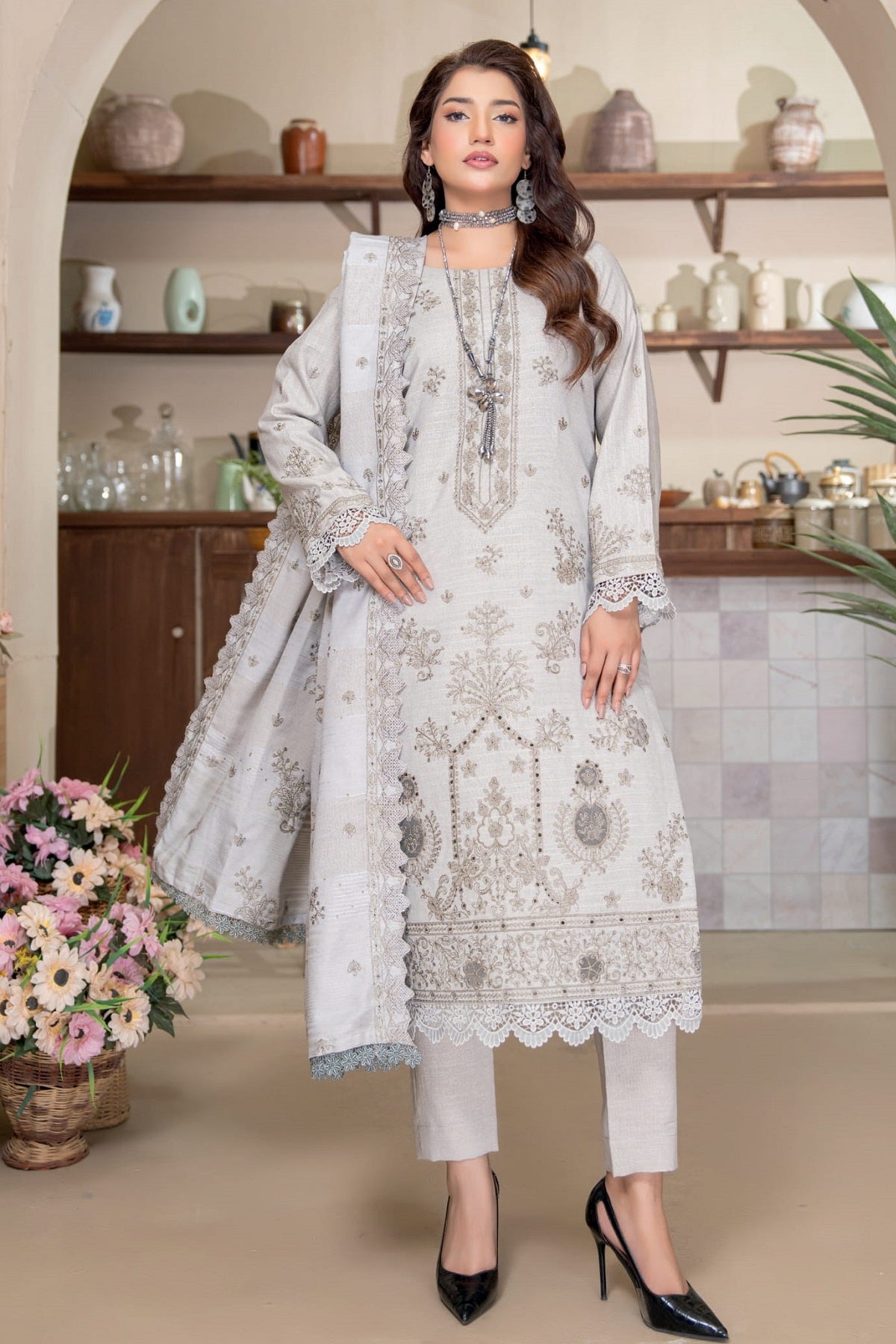 Kainaat Leather Peach By Bin Rashid D-03 – Bin Rashid 3-piece unstitched suit