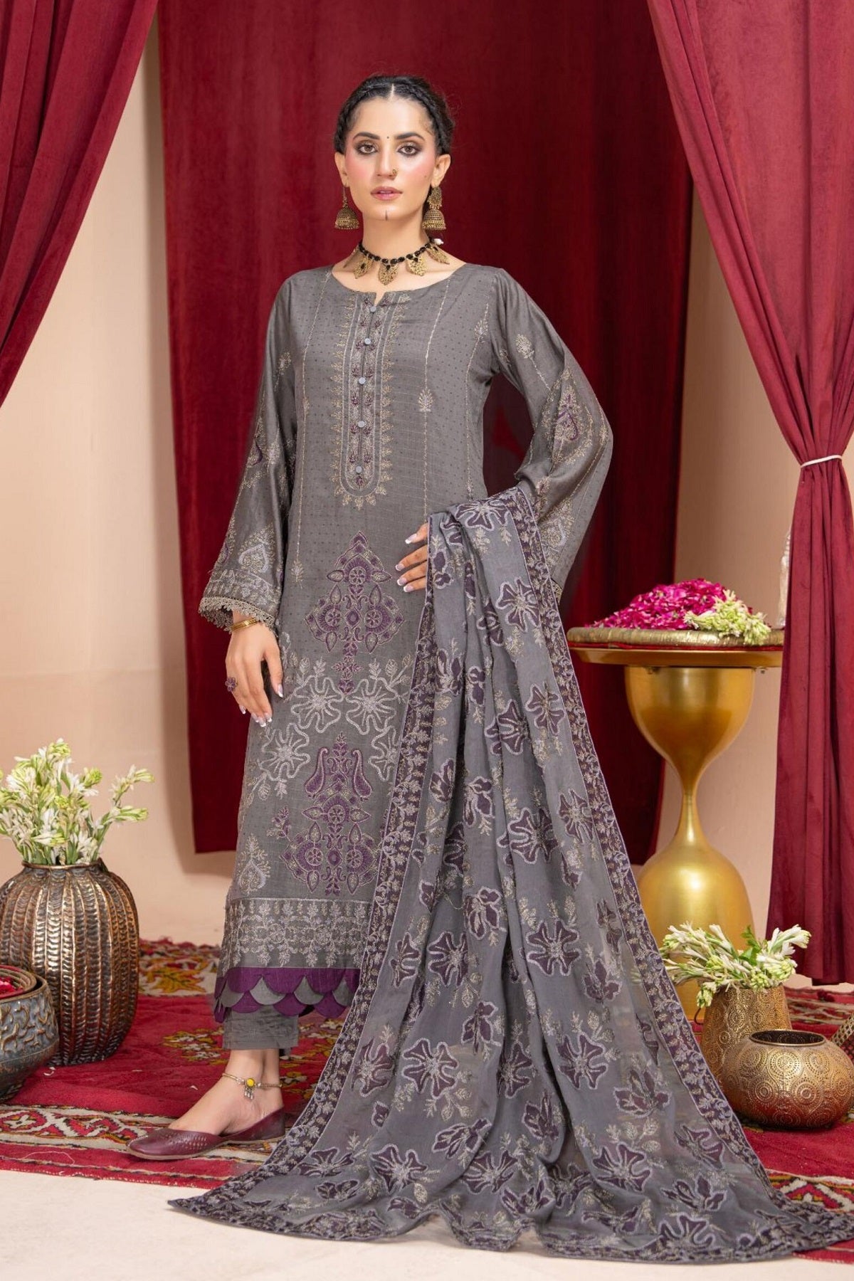 Alif Viscose By Eman Arts AW-09 – Eman Arts 3-piece unstitched suit