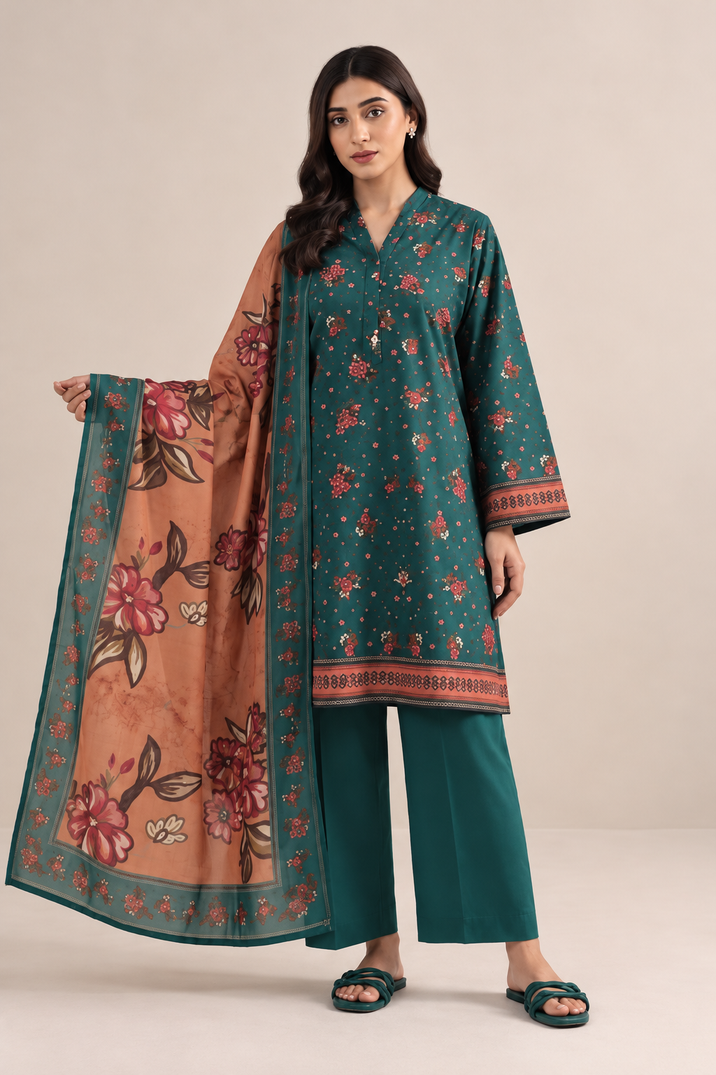 Coco Print Viscose By Humdum D-03 – Humdum 3-piece unstitched suit