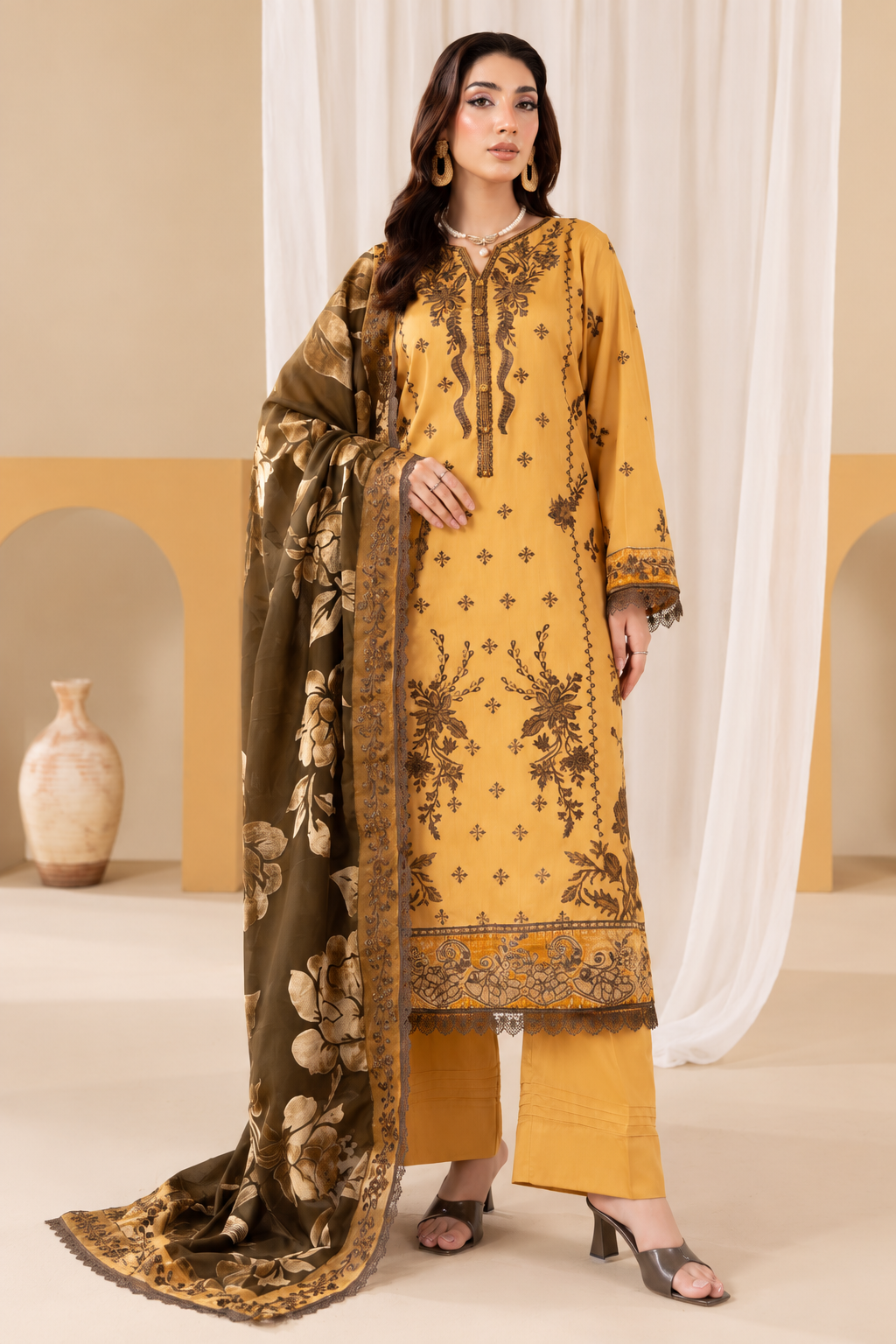 Saffron Luxury Viscose By Azam Arts D-2423 – Azam Arts 3-piece unstitched suit
