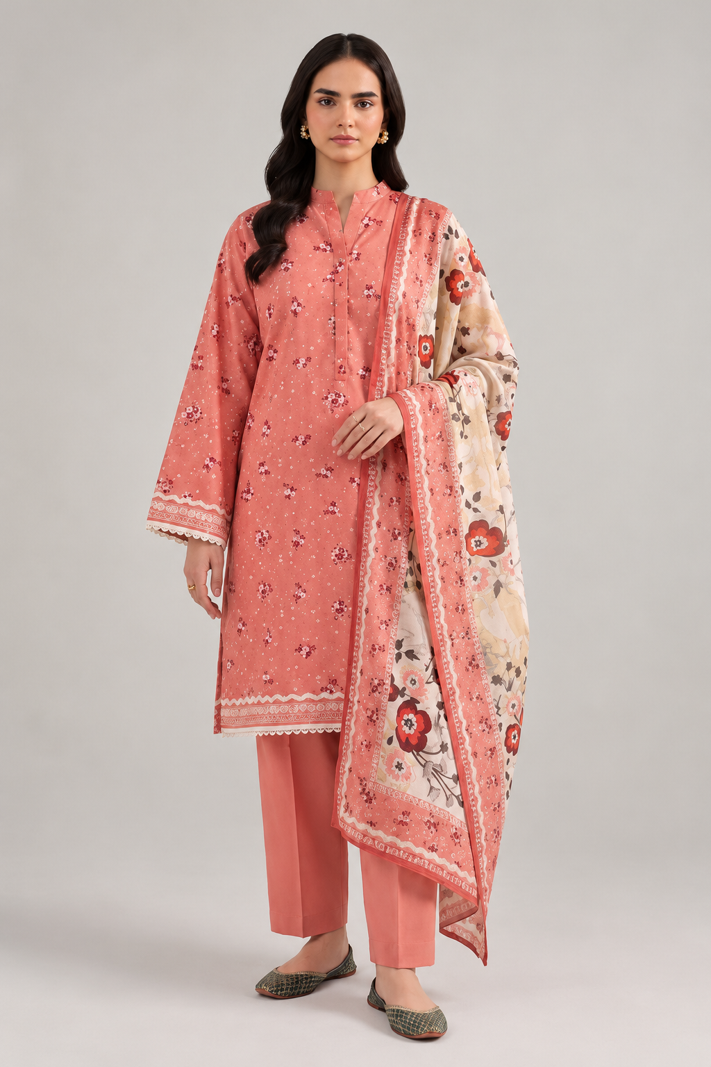 Coco Print Viscose By Humdum D-04 – Humdum 3-piece unstitched suit