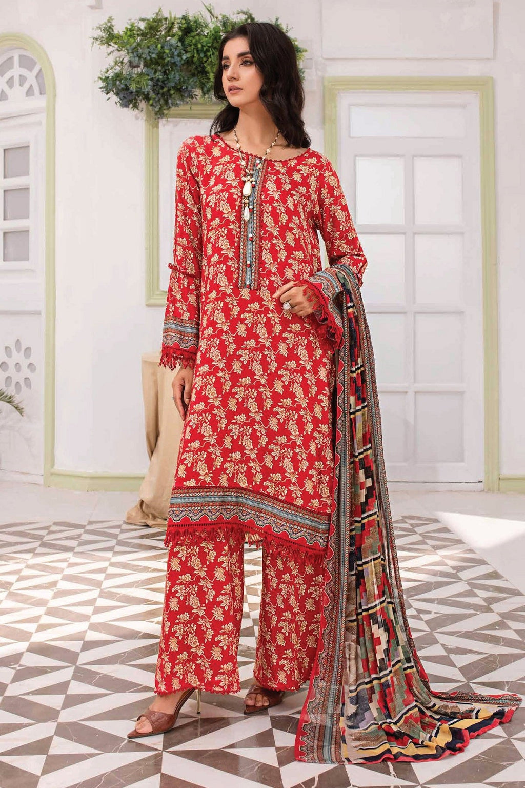 Aalaya Coral Print Viscose D-04 – Aalaya 3-piece unstitched suit