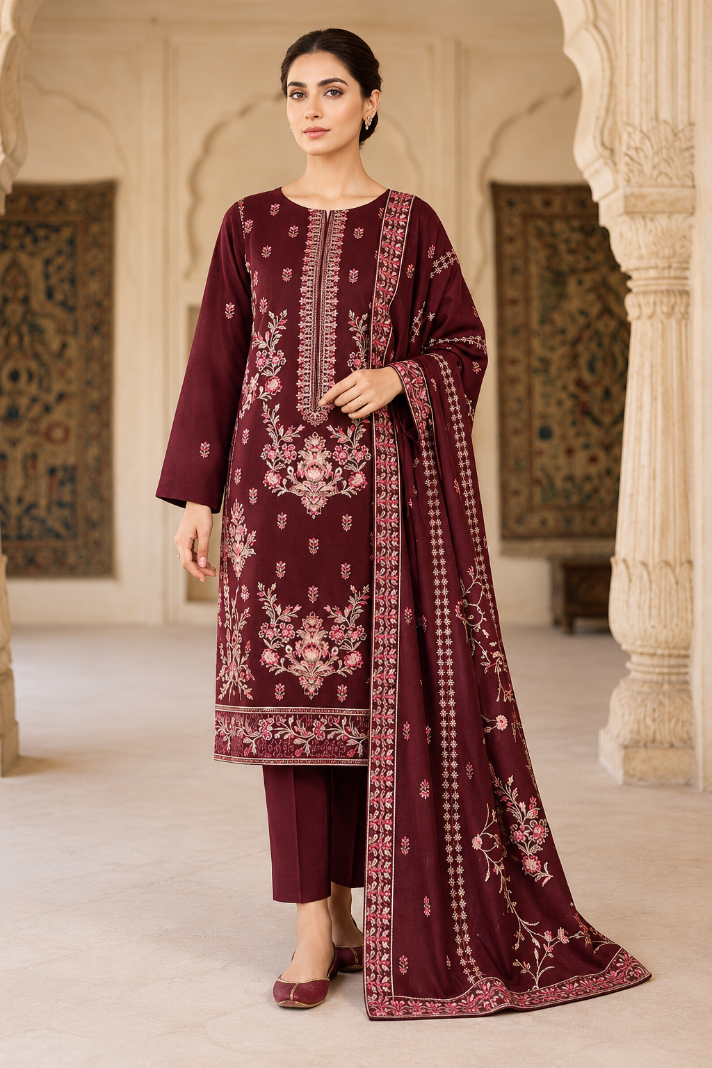 Mishal Leather Peach By Bin Rashid D-04 – Bin Rashid 3-piece unstitched suit