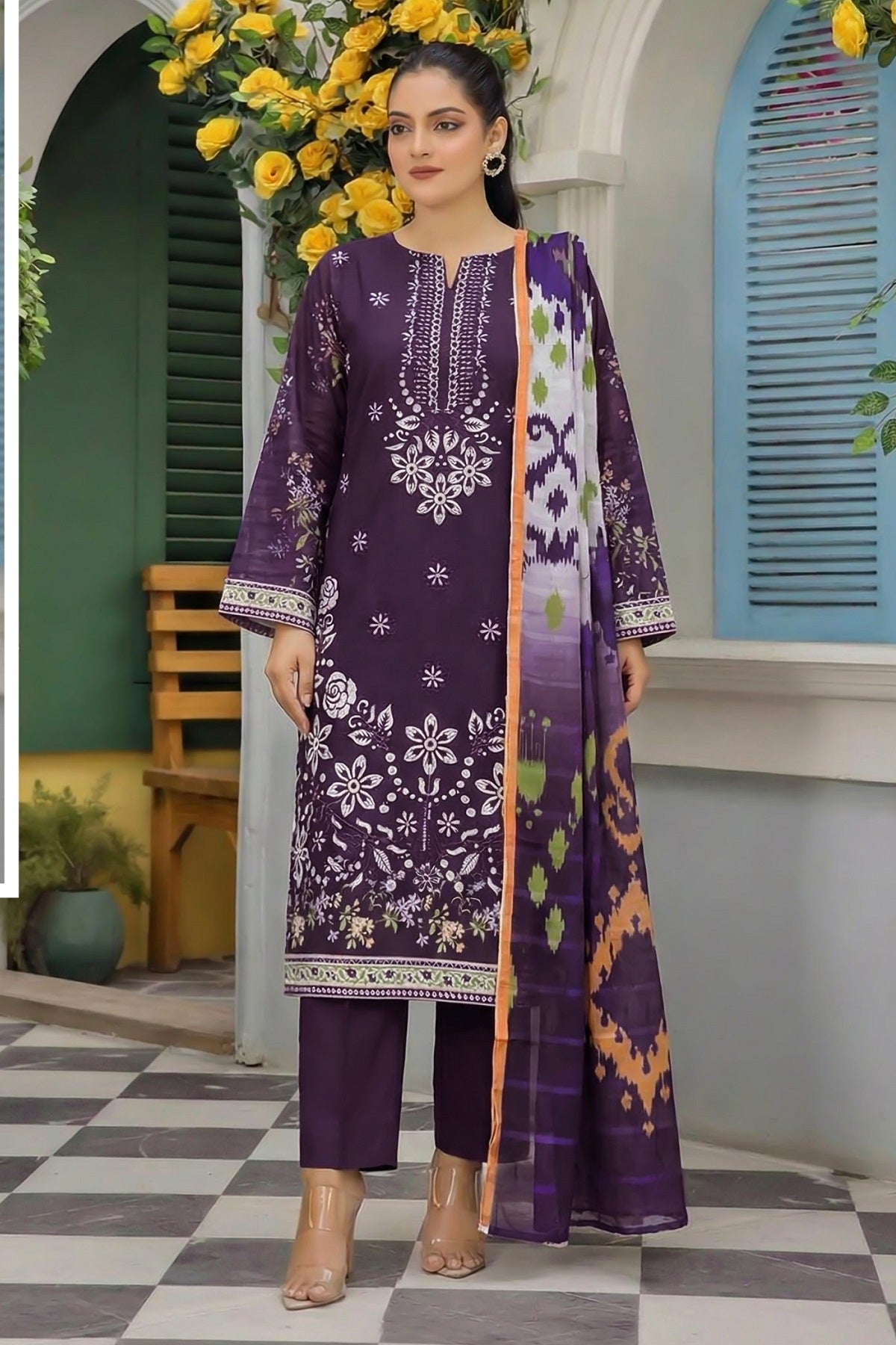Palwasha Floral Lawn D-04 – Palwasha 3-piece unstitched suit