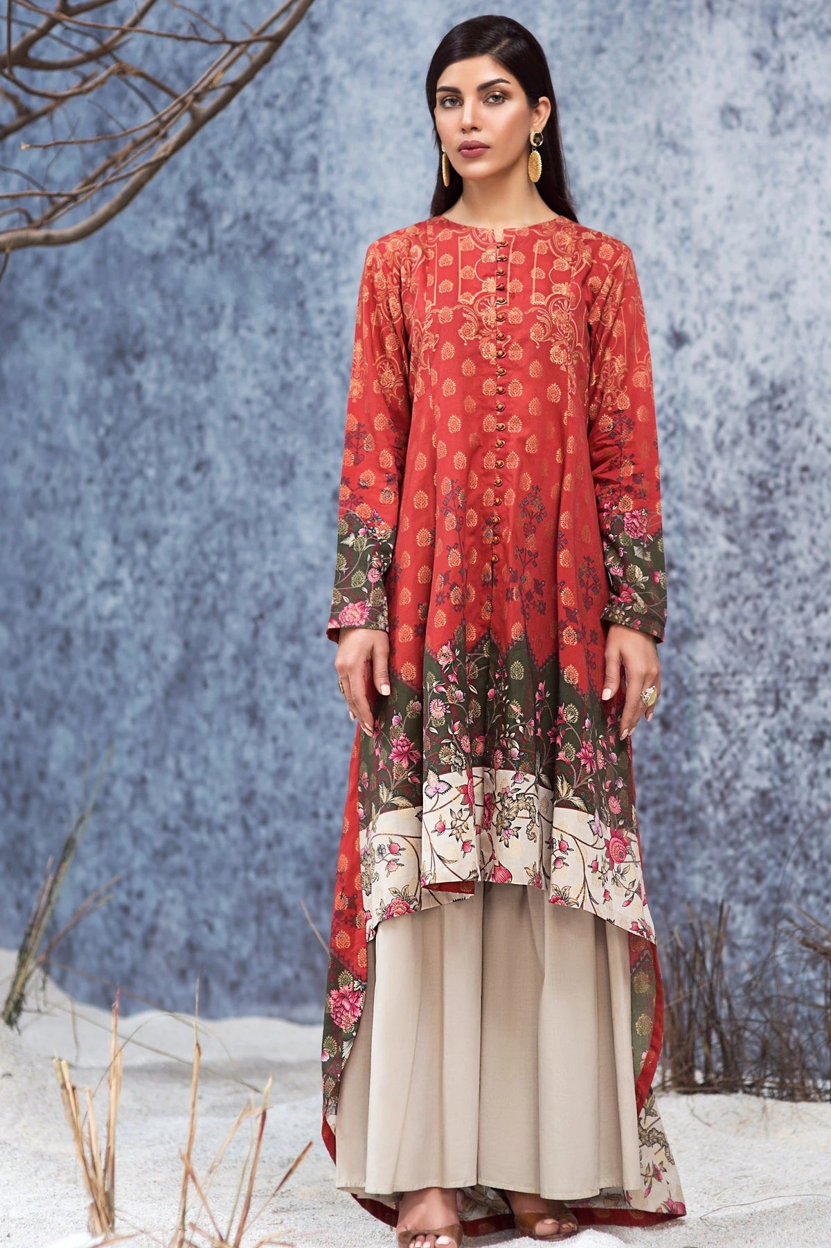 Limelight Jacquard U0860 Orange Kurti – Limelight unstitched shirt