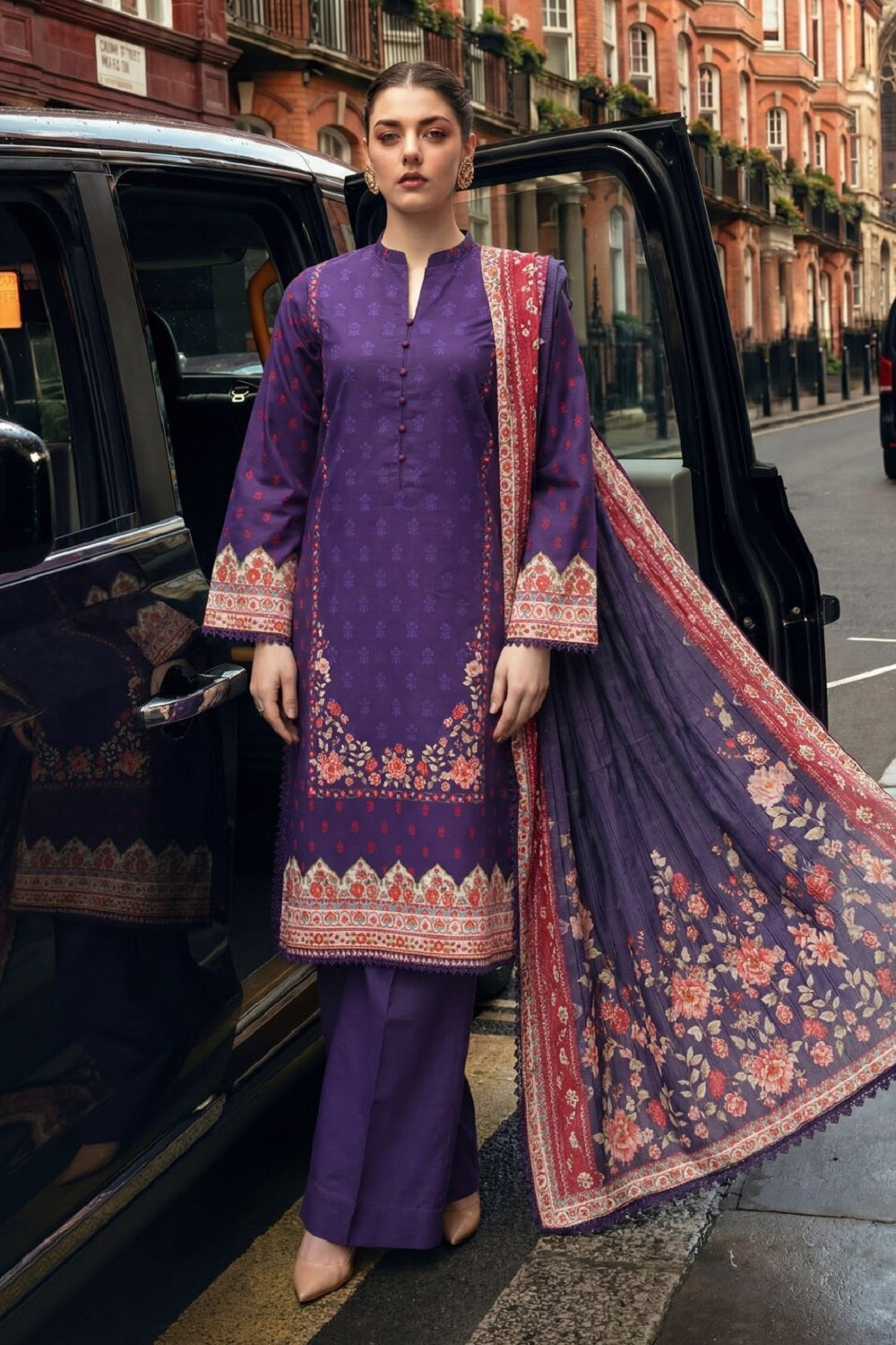 RajBari Raha Print Lawn D-04 – Rajbari 3-piece unstitched suit