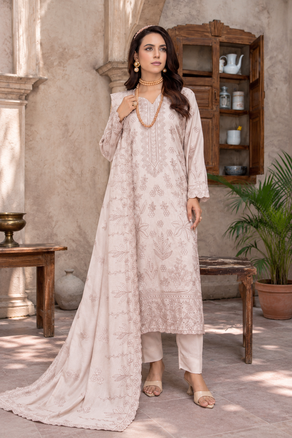 Mehfil Leather Peach By Bin Rashid D-04 – Bin Rashid 3-piece unstitched suit