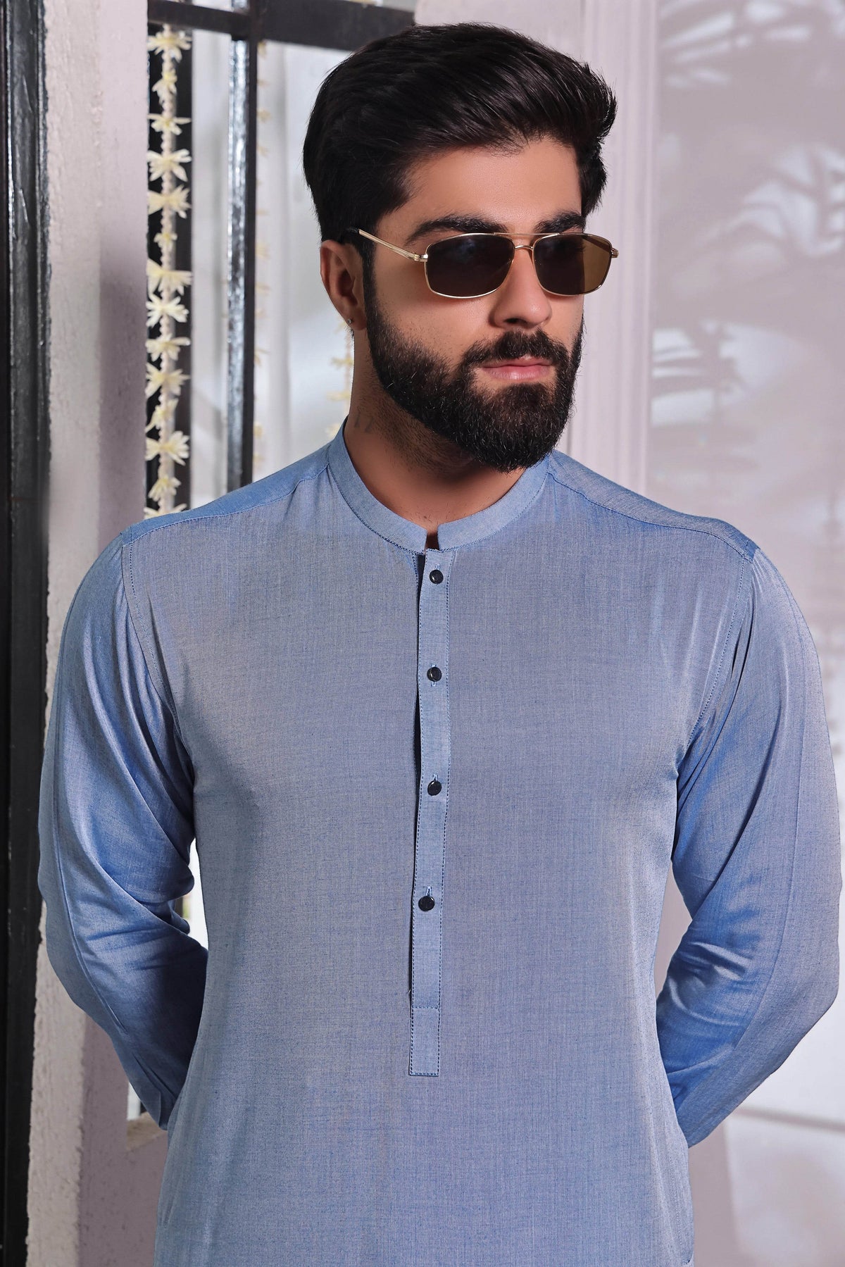 Sky Blue Kurta Pajama by Al Deebaj