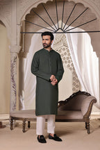 Green Self Cotton Kurta by Al Deebaj, photo 4