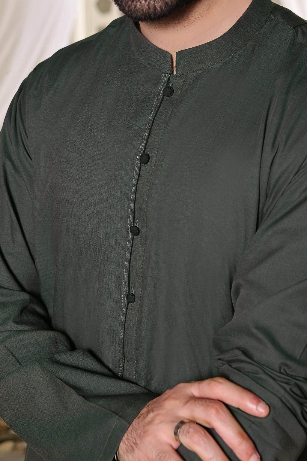 Green Self Cotton Kurta by Al Deebaj, photo 2