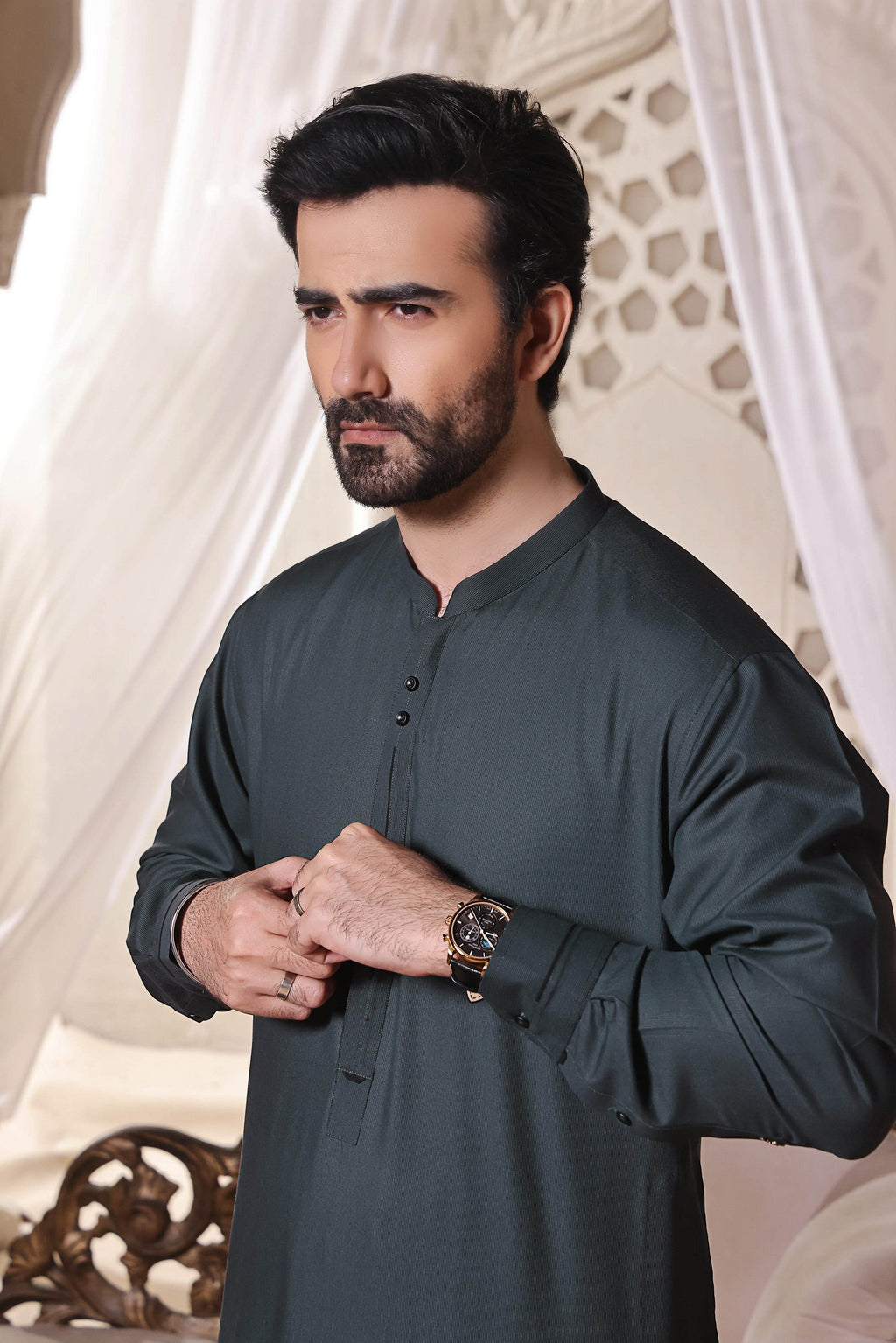 Steel Grey Kurta Pajama by Al Deebaj