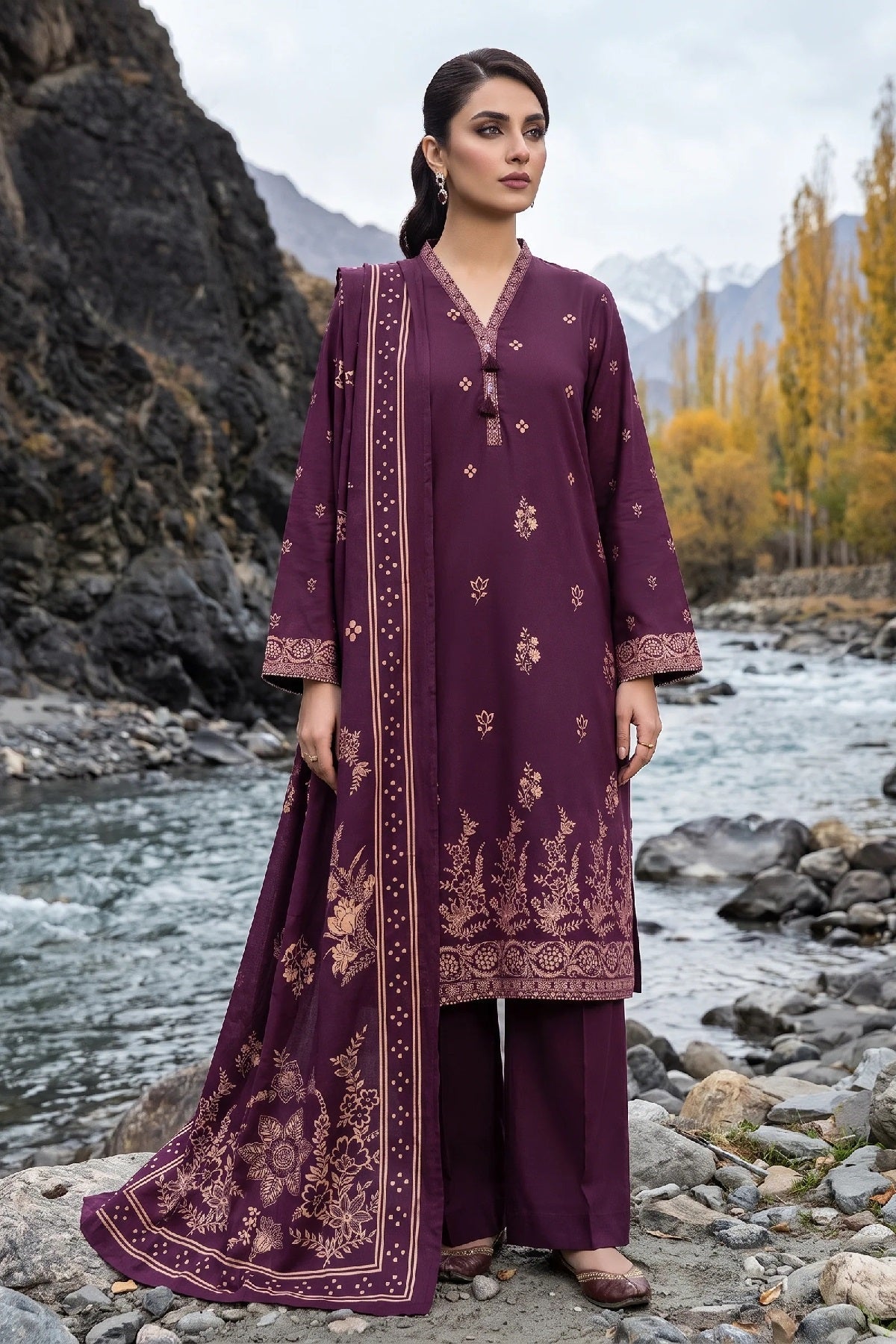 LSM Pashmina Print LG-0518B by Lakhany – Lakhany 3-piece unstitched suit