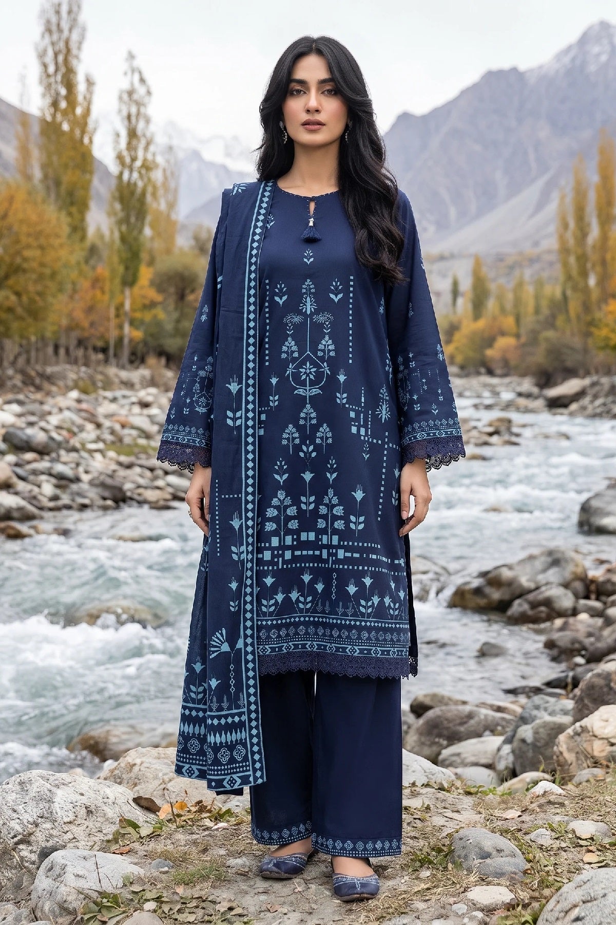 LSM Pashmina Print LG-0519C by Lakhany – Lakhany 3-piece unstitched suit
