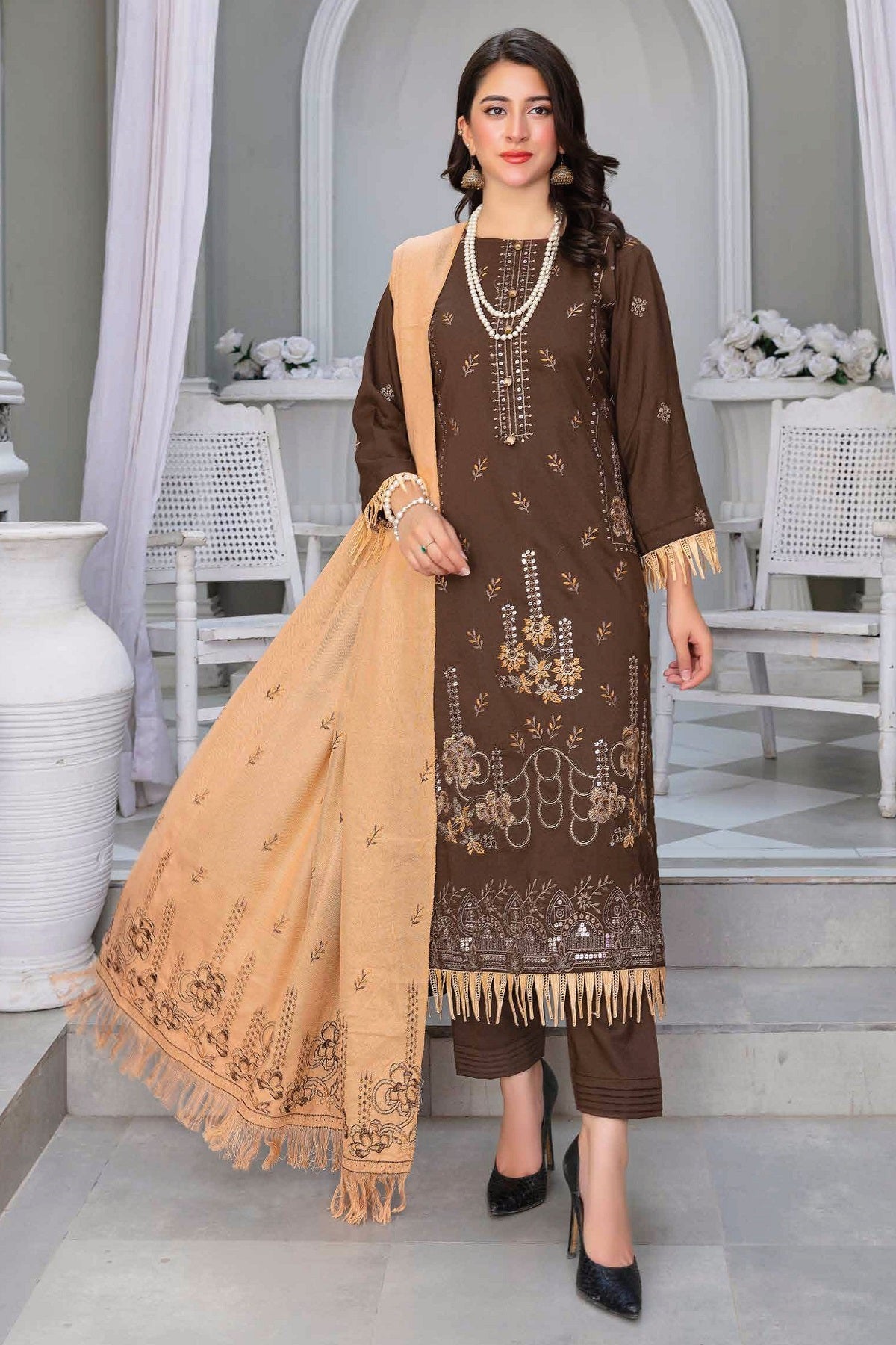 Aalaya De Lace Dhanak D-05 – Aalaya 3-piece unstitched suit