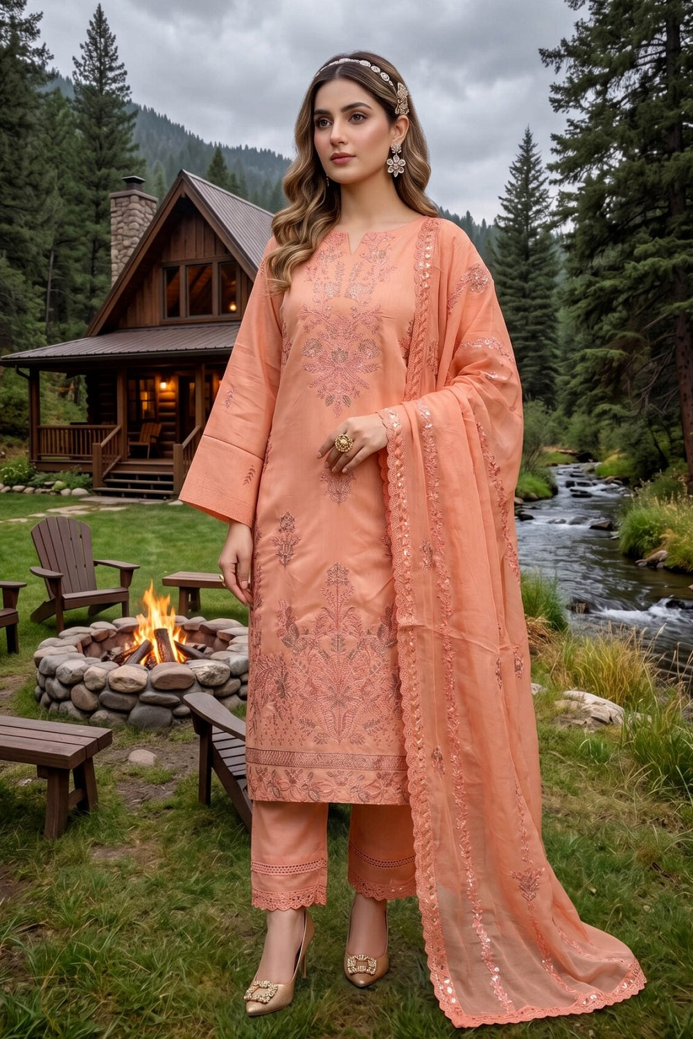 Anarkali Viscose By Bin Rashid D-05 – Bin Rashid 3-piece unstitched suit