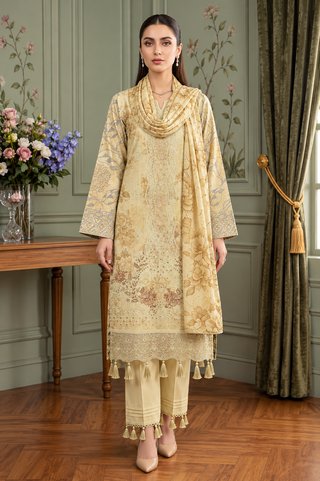 Aalaya Rock Capri Linen D-06 – Aalaya 3-piece unstitched suit