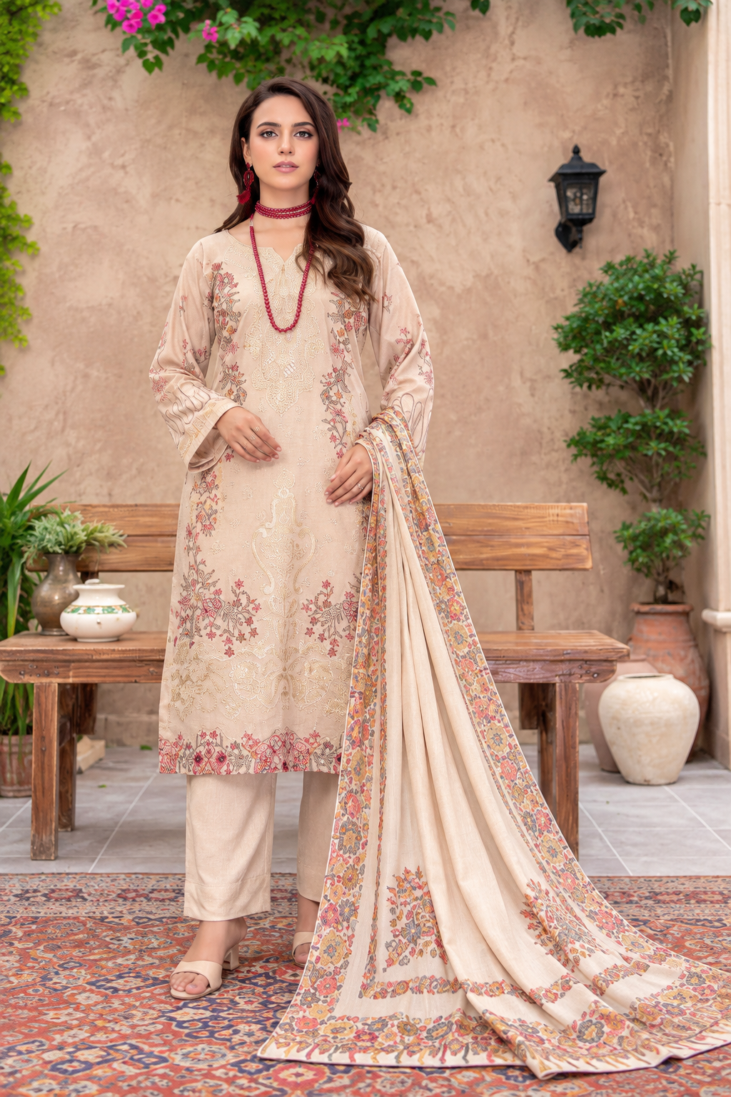 Mahgul Leather Peach By Riaz Arts D-06 – Riaz Arts 3-piece unstitched suit