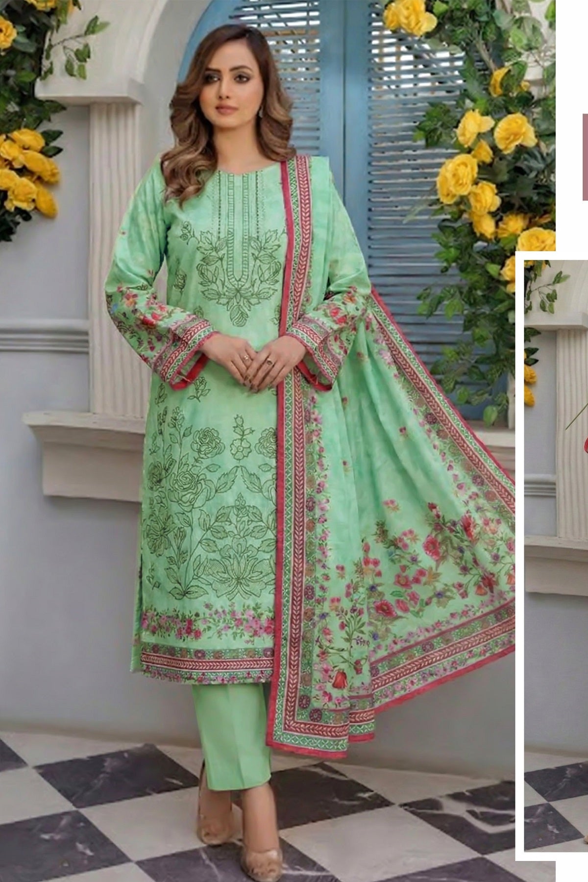 Palwasha Floral Lawn D-06 – Palwasha 3-piece unstitched suit