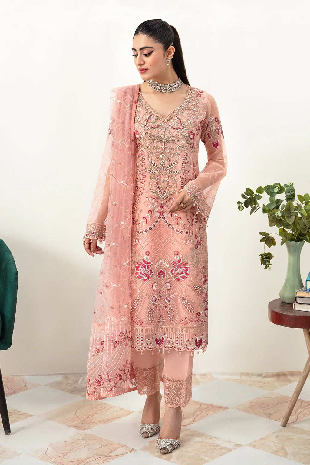 Ramsha Minhal Formal Wear M-1007 – Ramsha 3-piece unstitched suit