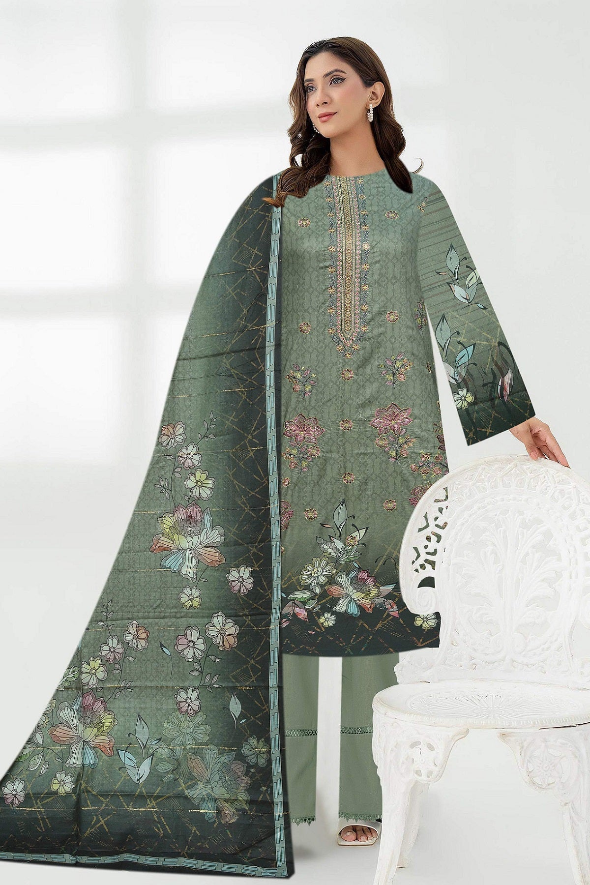 Mah-e-Nur Lawn By Fine Arts D-07 – Fine Arts 3-piece unstitched suit