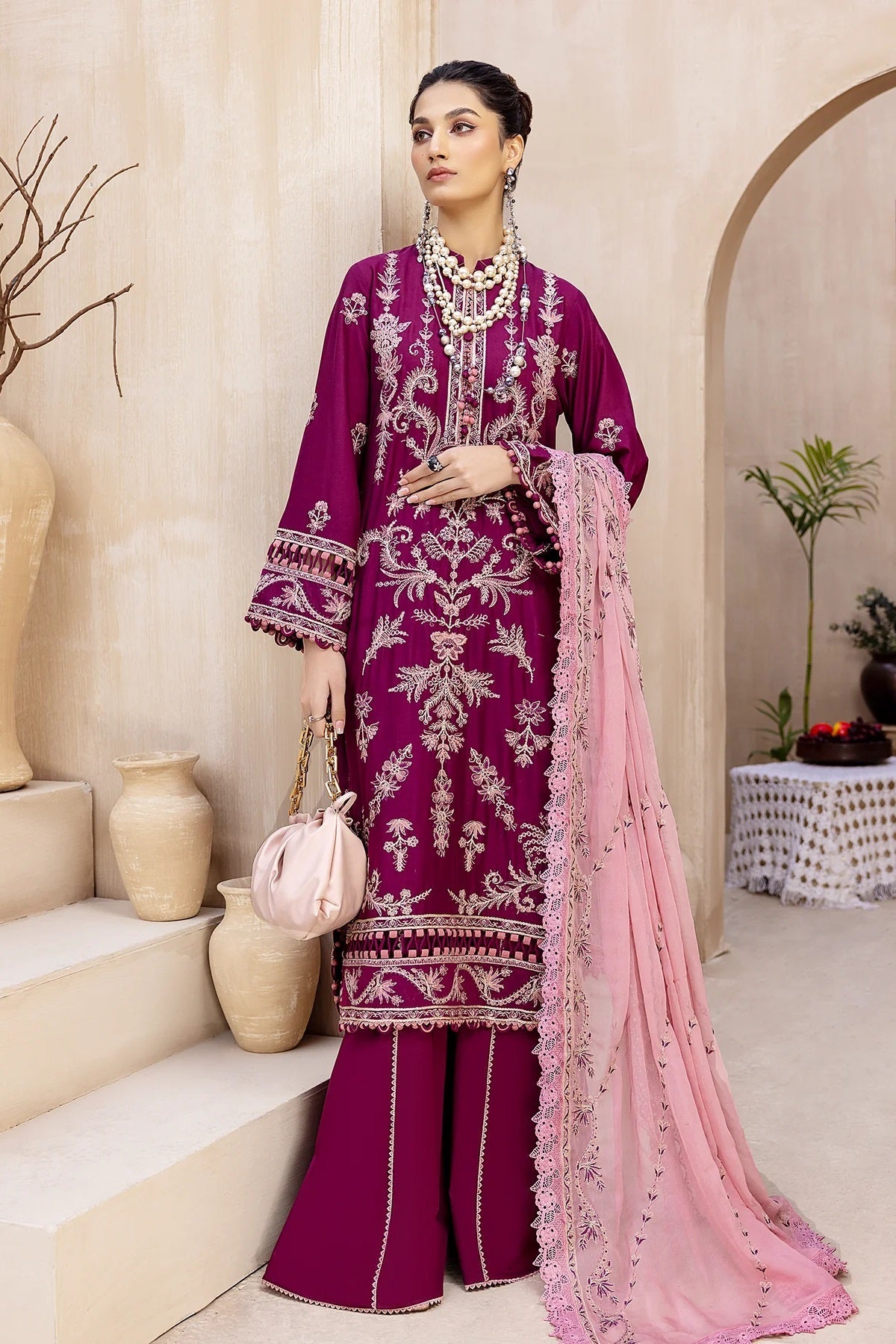 Elizabeth Luxury Lawn By Adans Libas D-07 (Carmine) – Adans Libas 3-piece unstitched suit