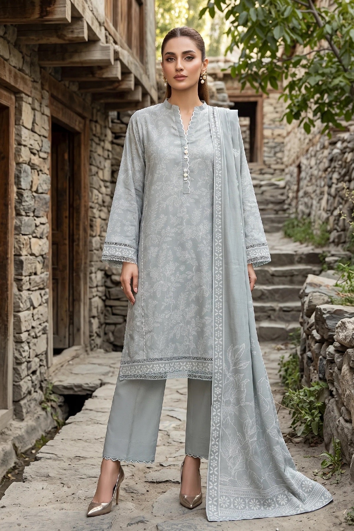 LSM Pashmina Print LG-0834A by Lakhany – Lakhany 3-piece unstitched suit