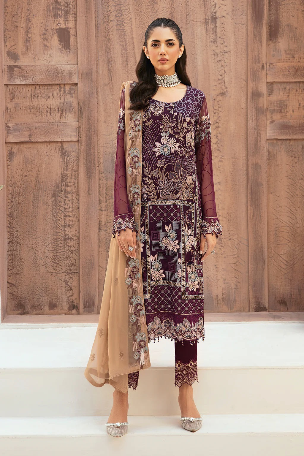 Ramsha Chiffon F-2608 – Ramsha 3-piece unstitched suit