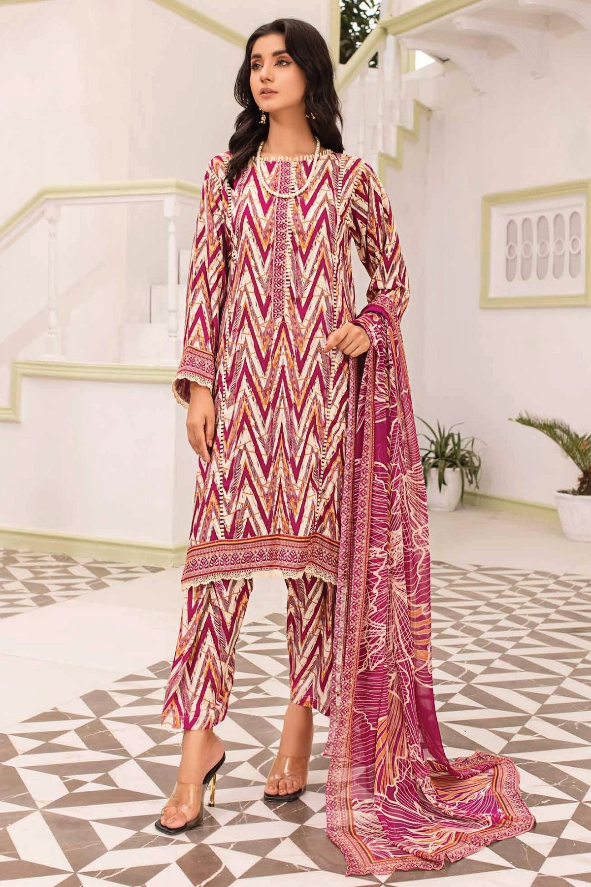 Aalaya Coral Print Viscose D-08 – Aalaya 3-piece unstitched suit