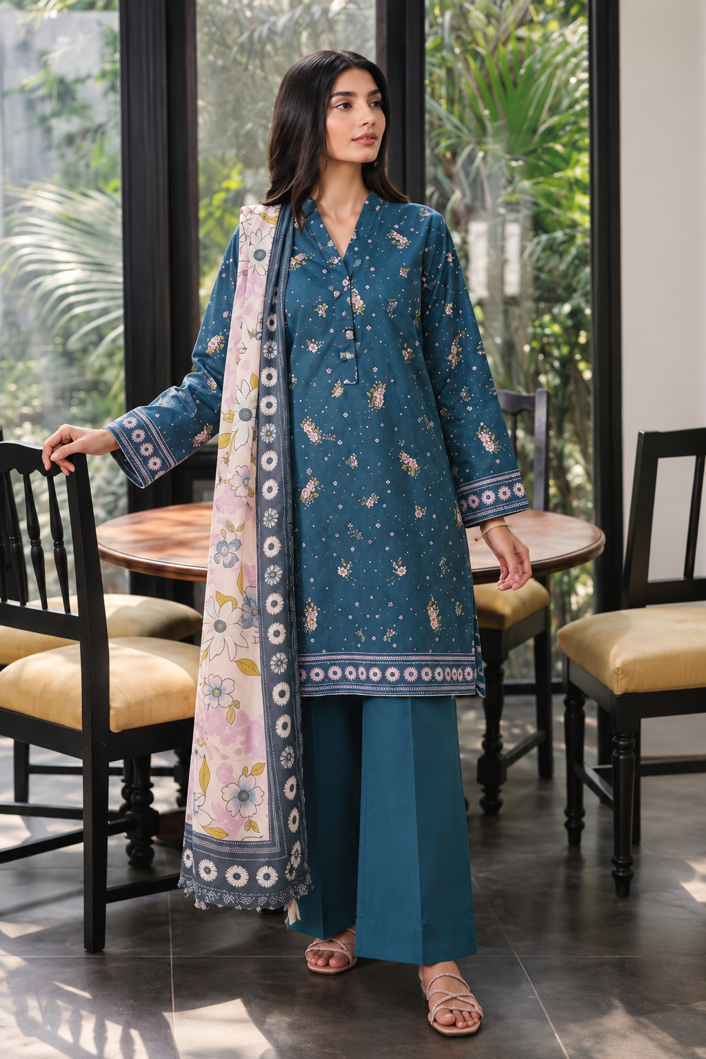 Coco Print Viscose By Humdum D-09 – Humdum 3-piece unstitched suit