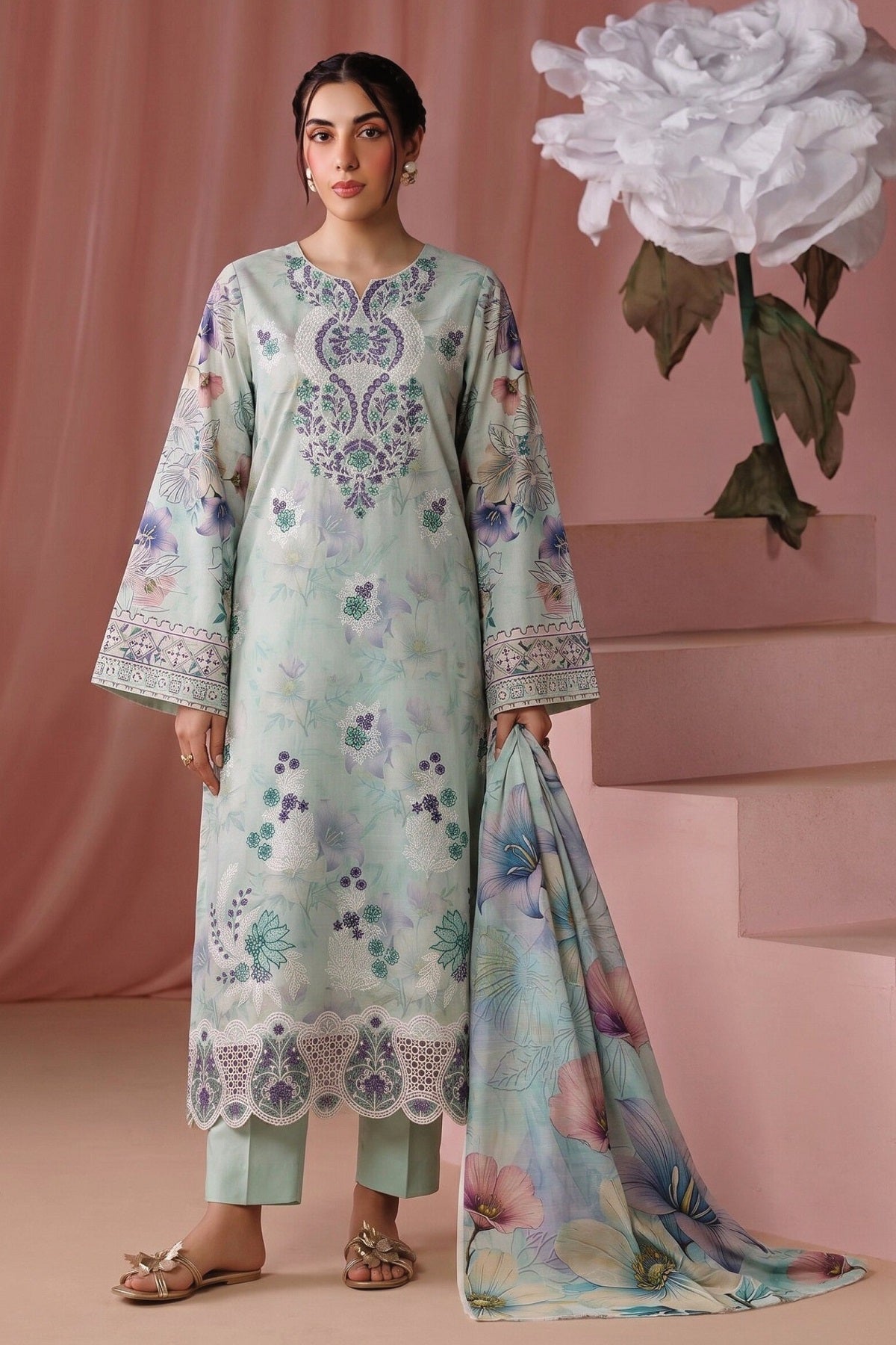 Aalaya Sage Linen D-01 – Aalaya 3-piece unstitched suit