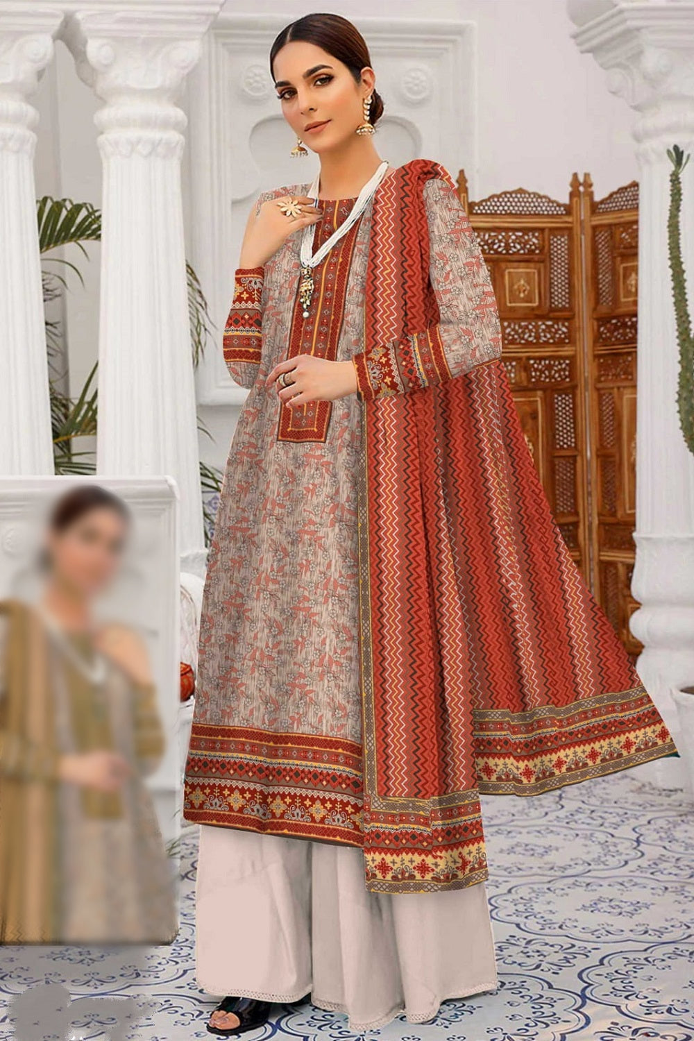 Hareem Print Khaddar By Al Hamra ALK-101A – Al Hamra 3-piece unstitched suit