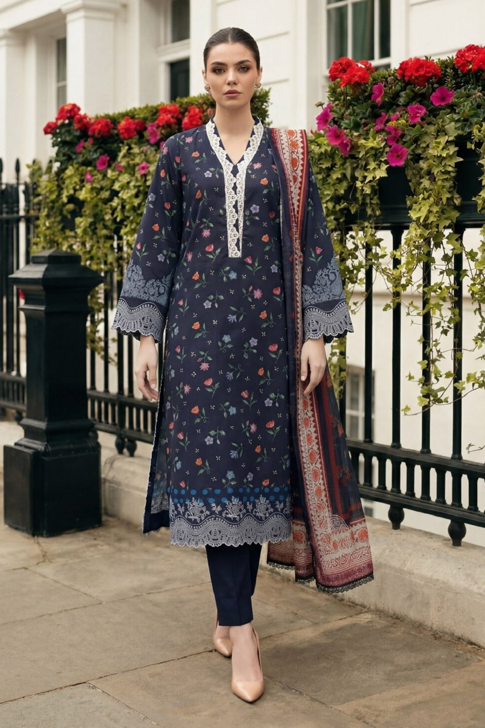 RajBari Raha Print Lawn D-10 – Rajbari 3-piece unstitched suit