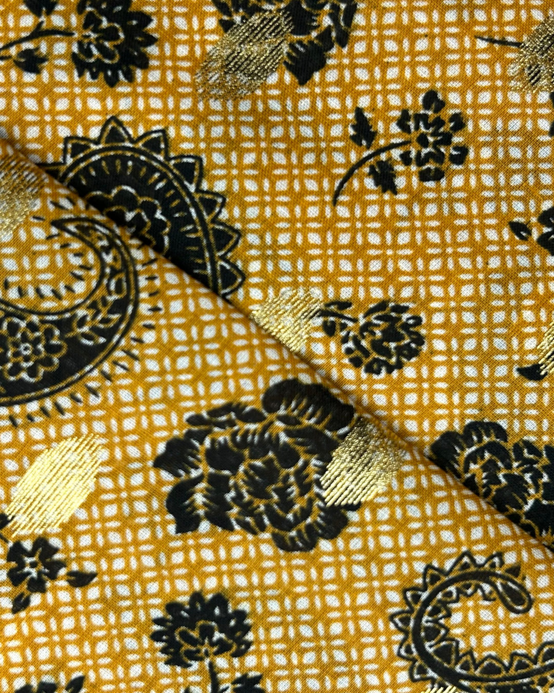 Golden Broshia Print Lawn fabric