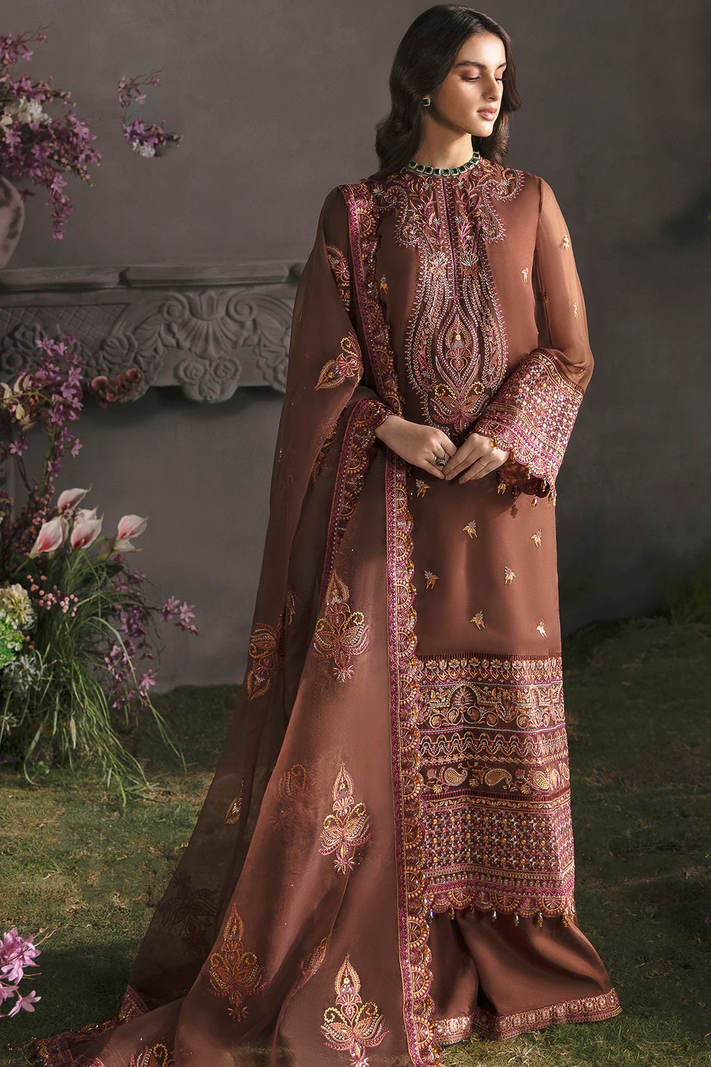 Afrozeh La Fuchsia Formal D-10 (Mahogany) – Afrozeh 3-piece unstitched suit