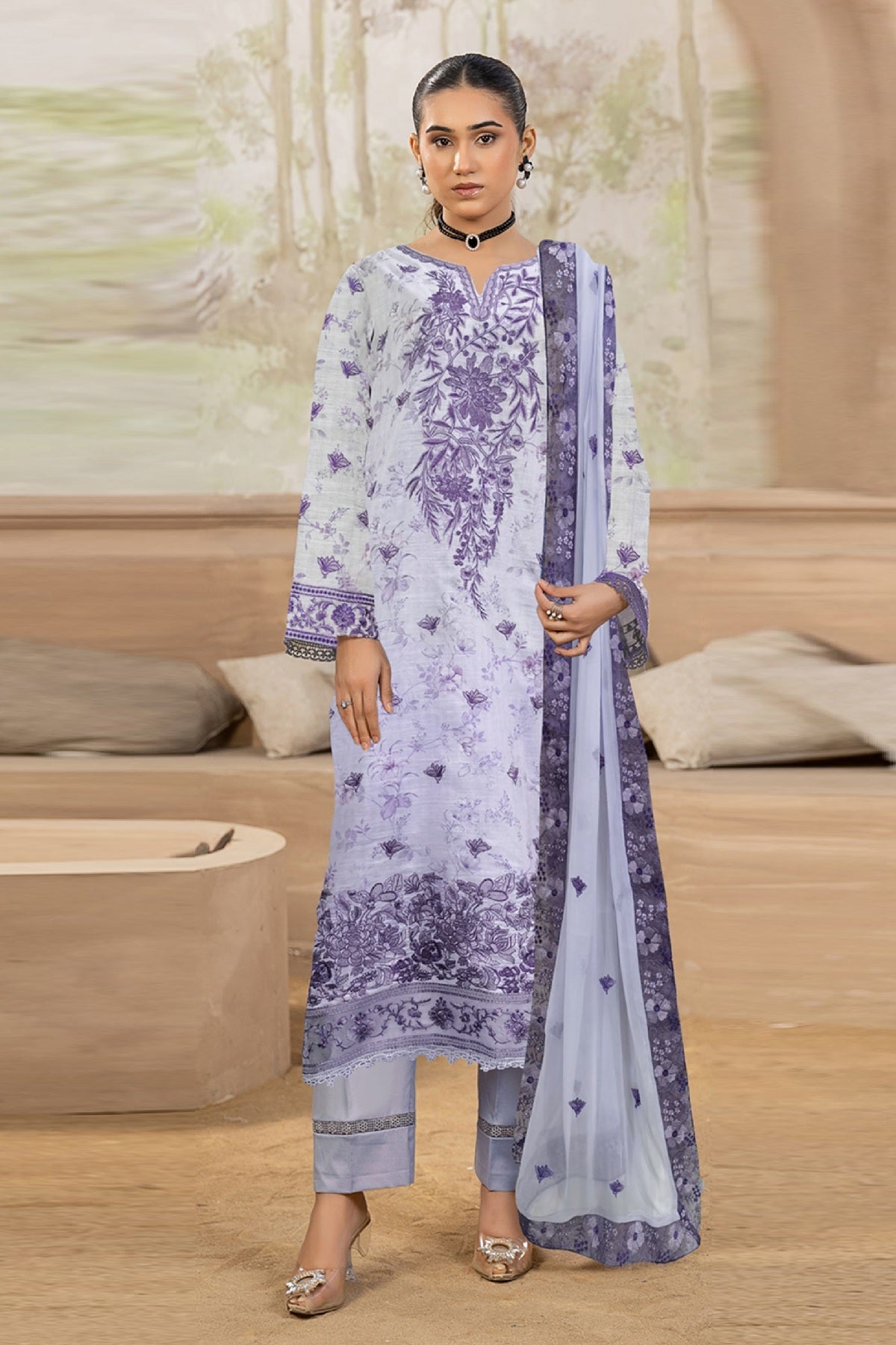 Smile Luxury Lawn By Azam Arts D-2111 – Azam Arts 3-piece unstitched suit