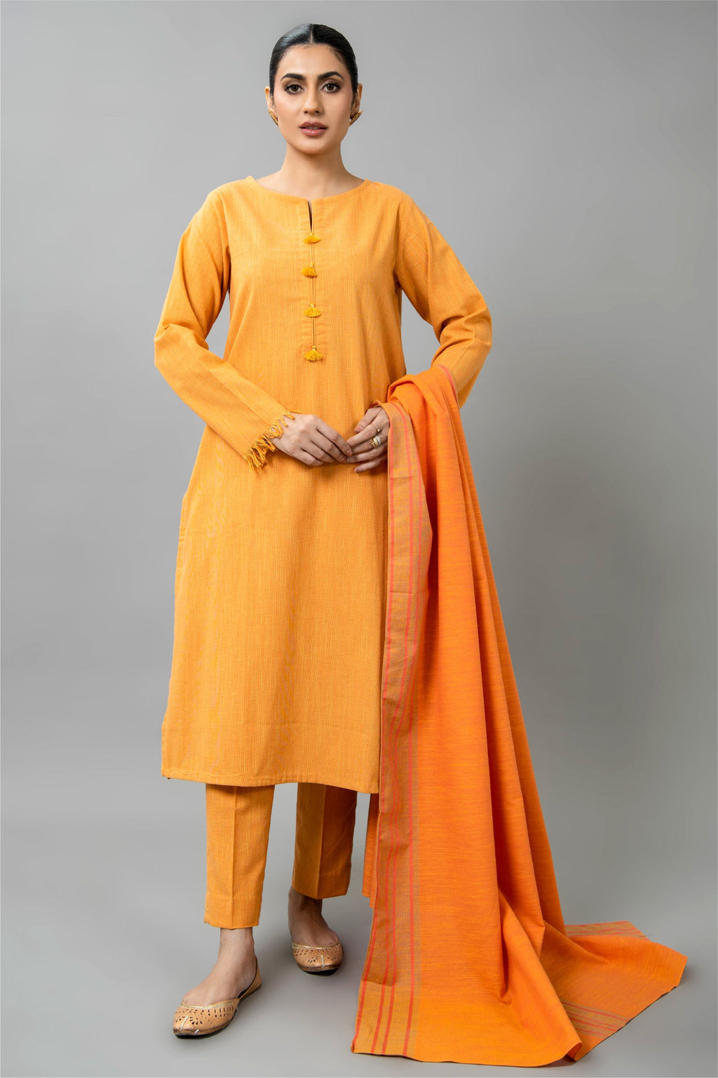 Yarn Dyed Yellow Yarn Dyed Khaddar 3-Piece Pret Suit by The Fabric Store